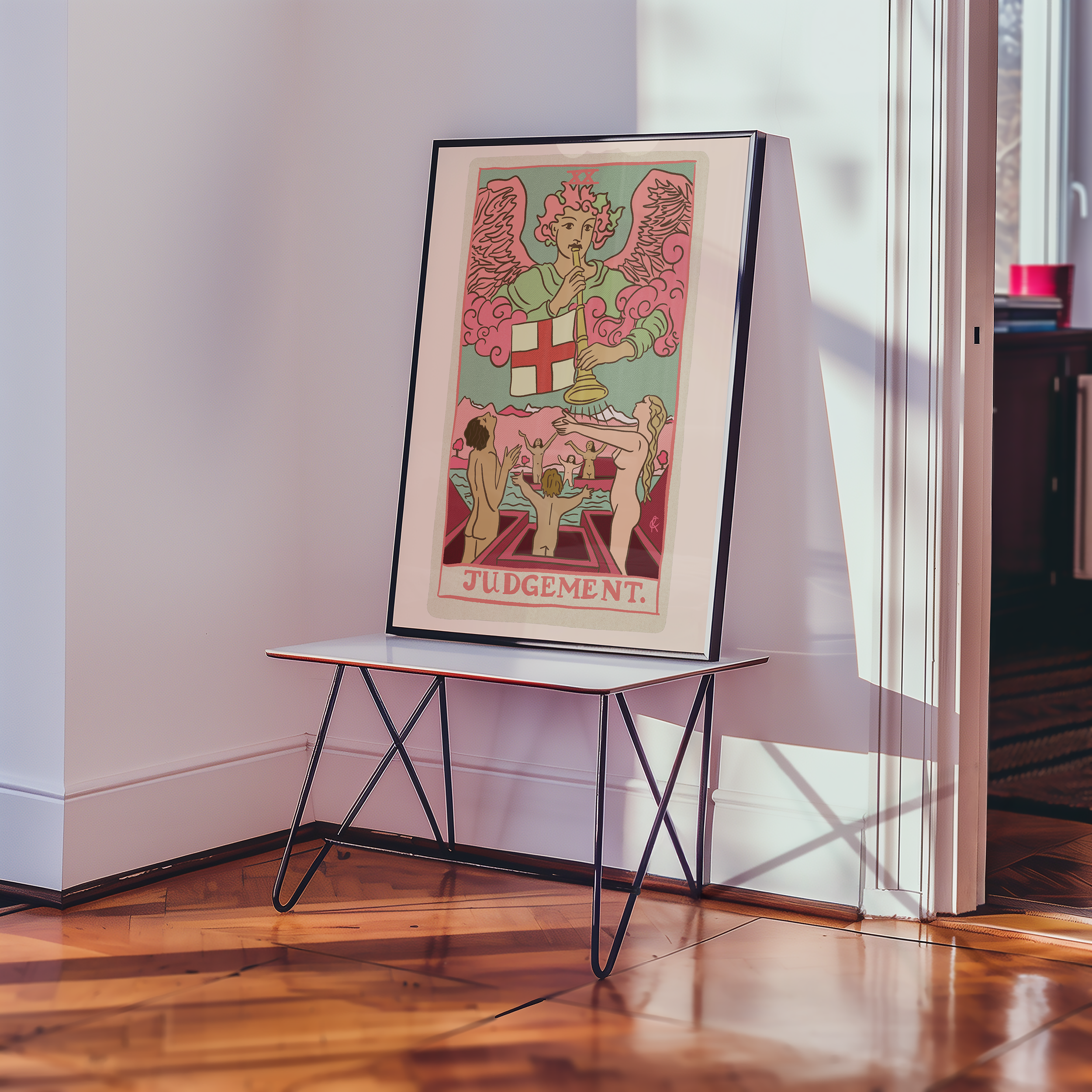 Judgement tarot card print, feminine pink witchy spiritual decor poster print.