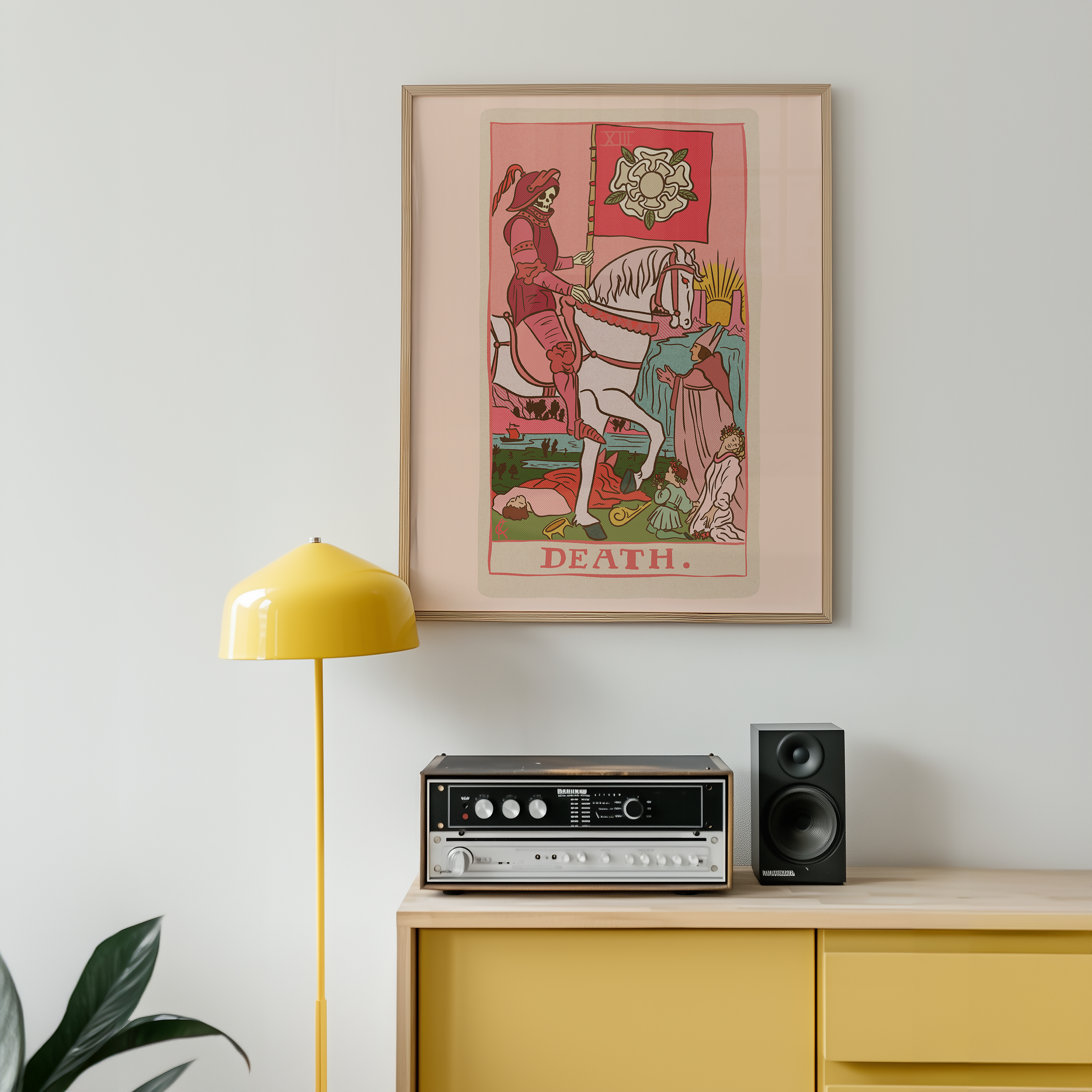 Death tarot card print, feminine pink witchy spiritual decor poster print.