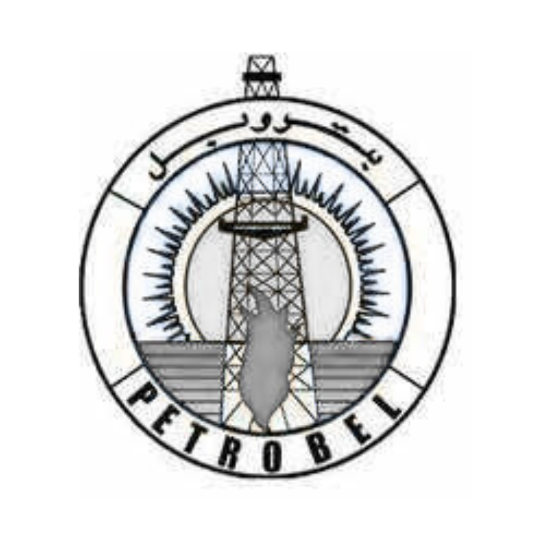 Logo for Petroleum, featuring an oil rig behind a bear silhouette, with Arabic script and the words 'PETRO BEL' surrounding the design.