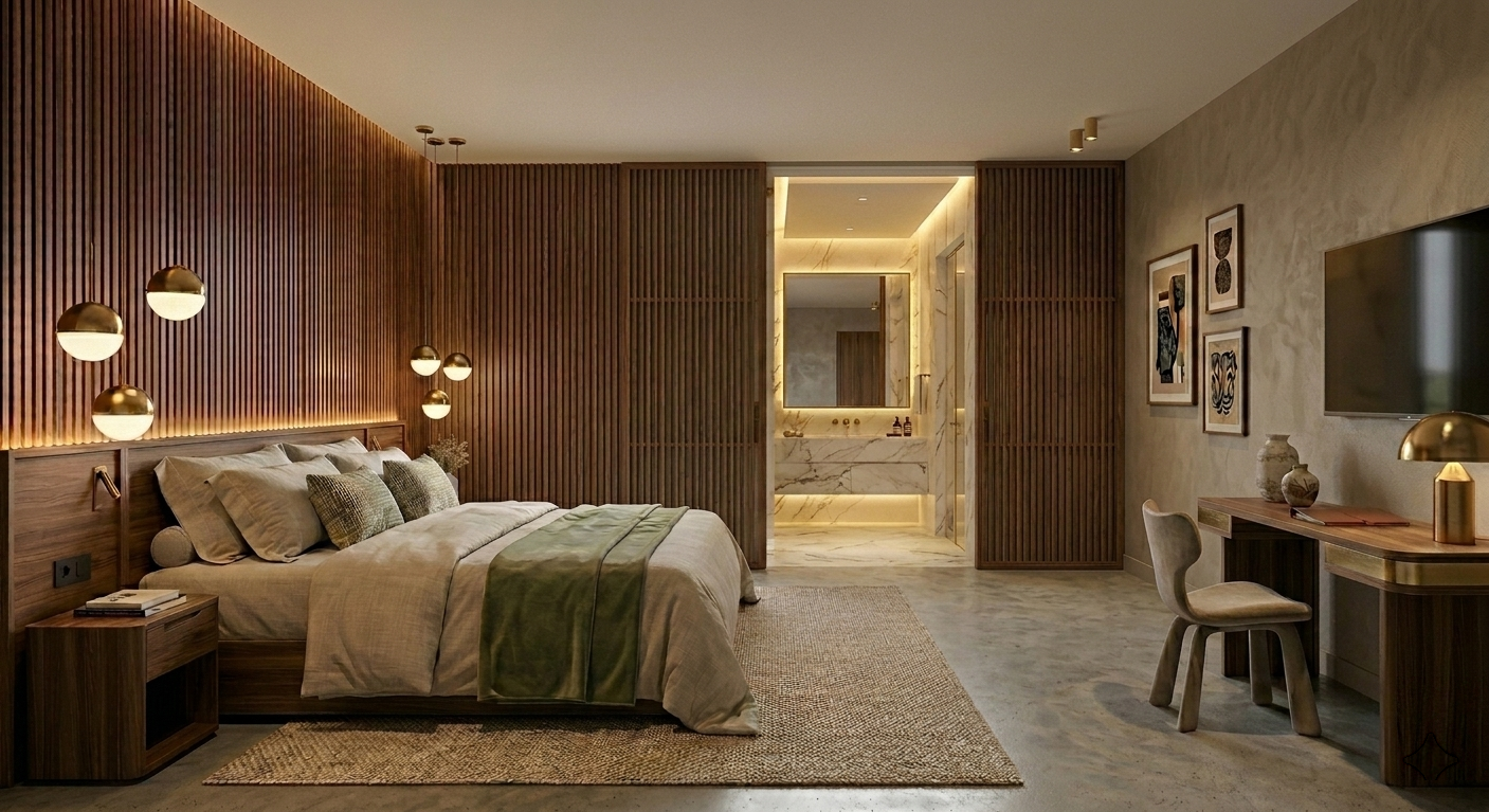 Chambre d'hôtel moderne et tout confort pour la construction d'une résidence hôtelière à Accra (Ghana).