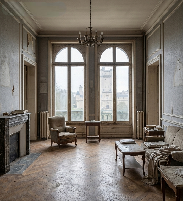 Image de synthèse d'un appartement en cours de rénovation.