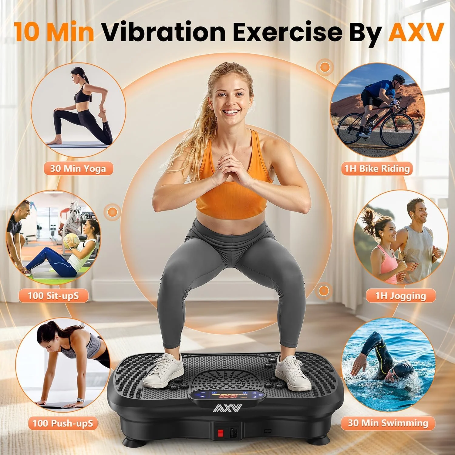 AXV Vibration Plate Fitness Platform Exercise Machine Vibrating Lymphatic Drainage Shaking Full Body Shaker Workout Vibrate Stand Shake Board Sport Gym for Weight Loss Fat Burner for Women Men