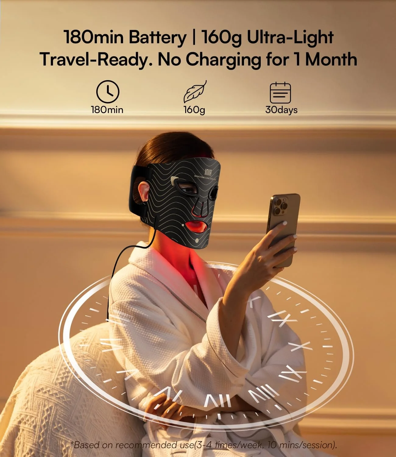 INIA Red Light Therapy Mask for Face – 4 Light Modes with 850nm NIR, Red & Blue LED Light Therapy, 2600mAh Rechargeable LED Face Mask for Anti-Aging, Skin Firming & Radiant Glow at Home