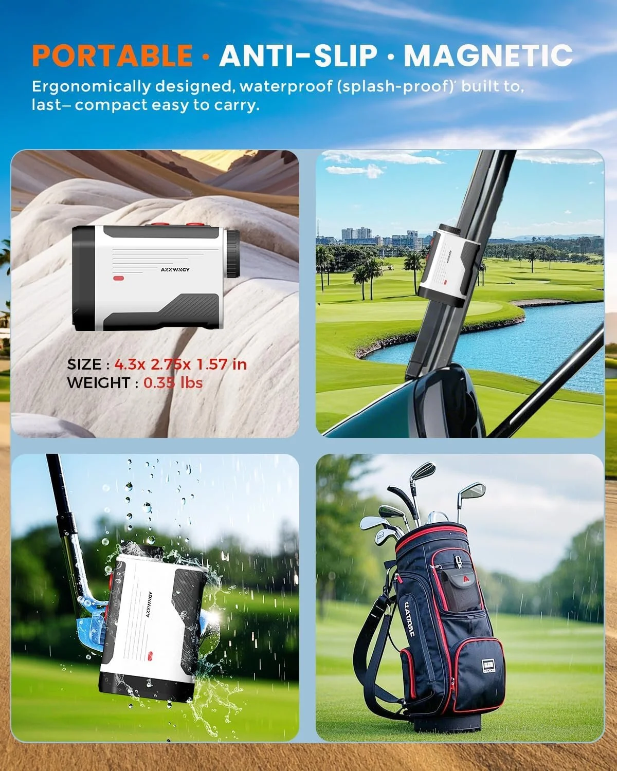 Golf Rangefinder with Slope - 1300/1500 Yards Laser Range Finder for Golf & Hunting, 7X Magnification, High-Precision Flag Locking Vibration, Rechargeable, IP54 Waterproof, Built-in Magnetic Strip