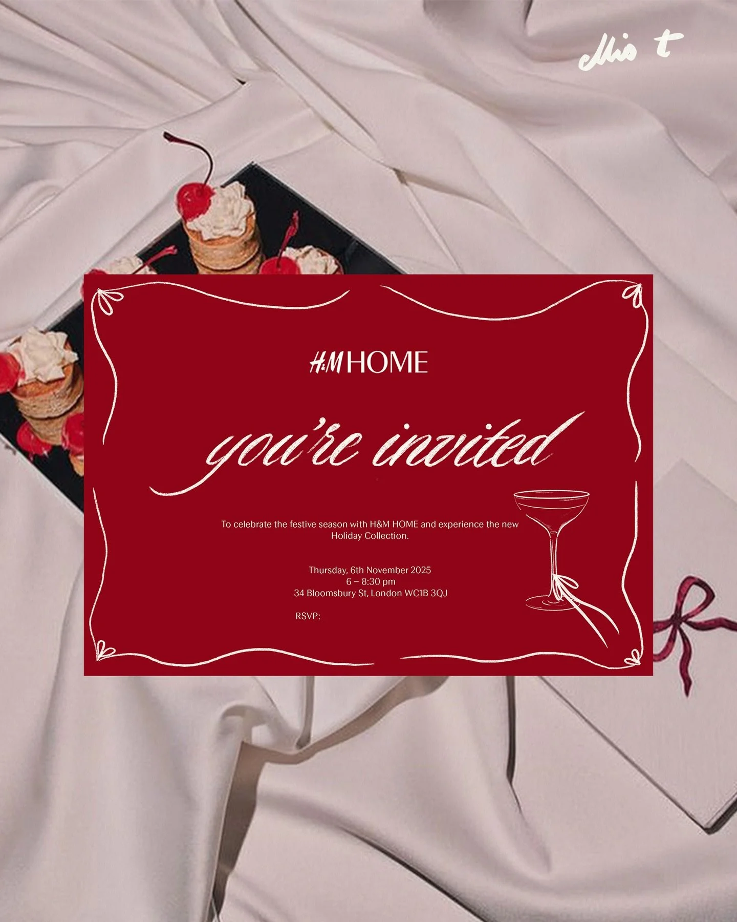 Last one before Christmas ❣️✨ Invites &amp; menus for H&amp;M Home&rsquo;s Holiday Collection launch party &hearts;️ hand lettered script and illustrated bows for this super chic holiday party. So pleased to have been able to work on this and work ag