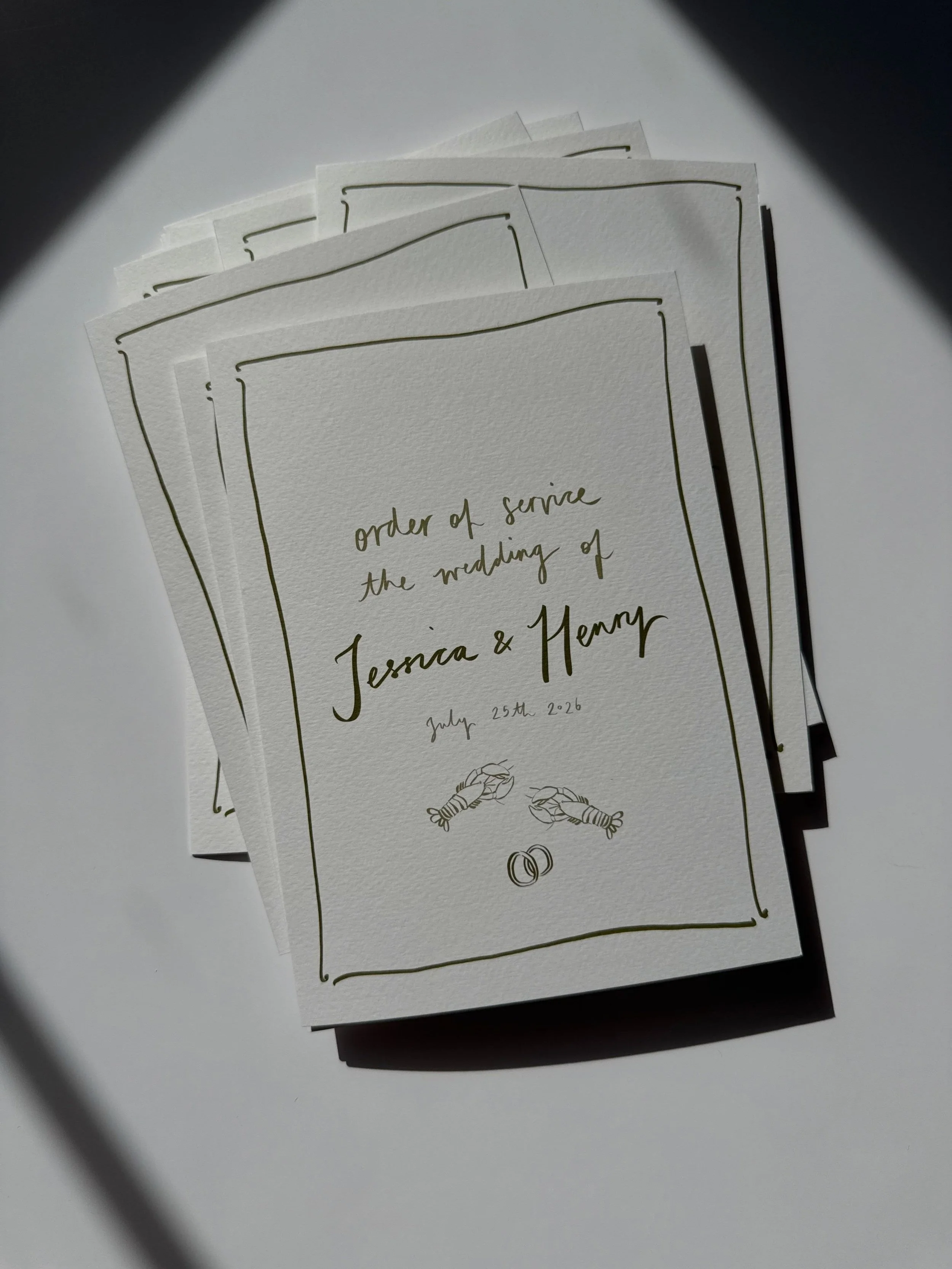 A beautiful illustrated Order of Service card for Jessica &amp; Henry 🤍 ever since you guys saw my illustrated Order of Service book last year for C&amp;N, I&rsquo;ve had so many requests for something similar, and this one turned out so well! Can&r