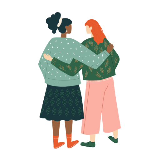Two women hugging each other