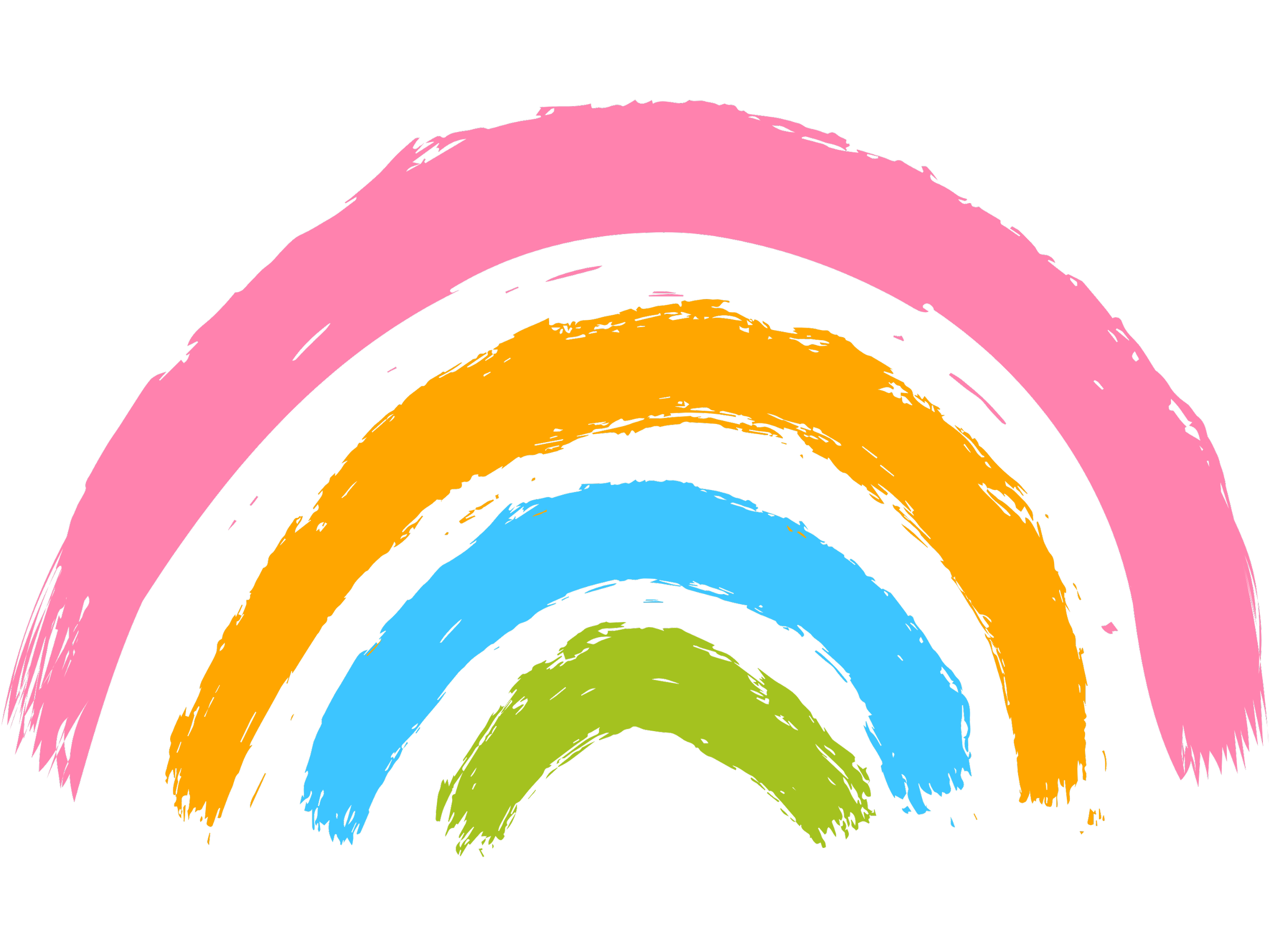 Colorful, hand-painted rainbow with five stripes in pink, orange, blue, green, and black, on a transparent background.