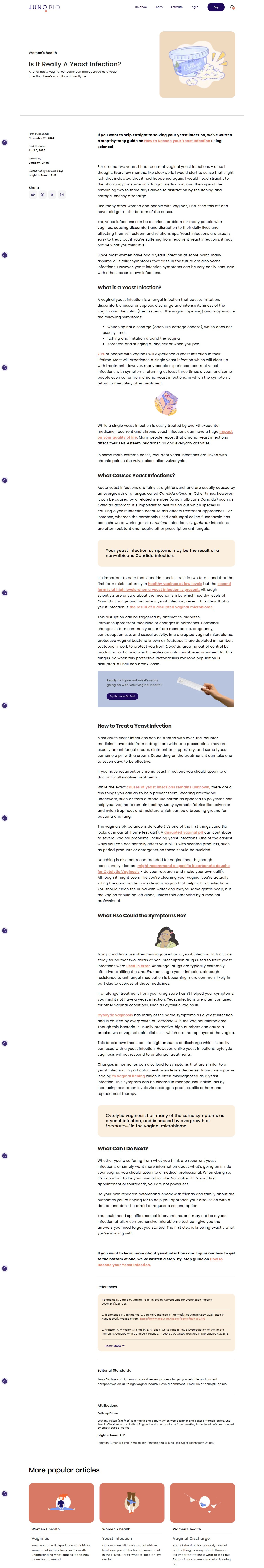 A detailed article about yeast infections, including causes, symptoms, and treatments.