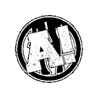 A black and white logo featuring a large letter 'A' over a circular background with abstract shapes.