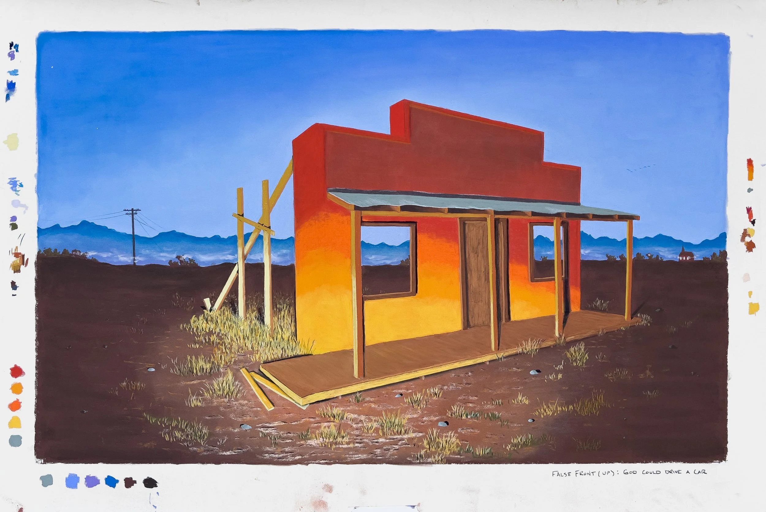 False Front (Up): God could drive a car, 2024, Pastel on paper, 27x40"