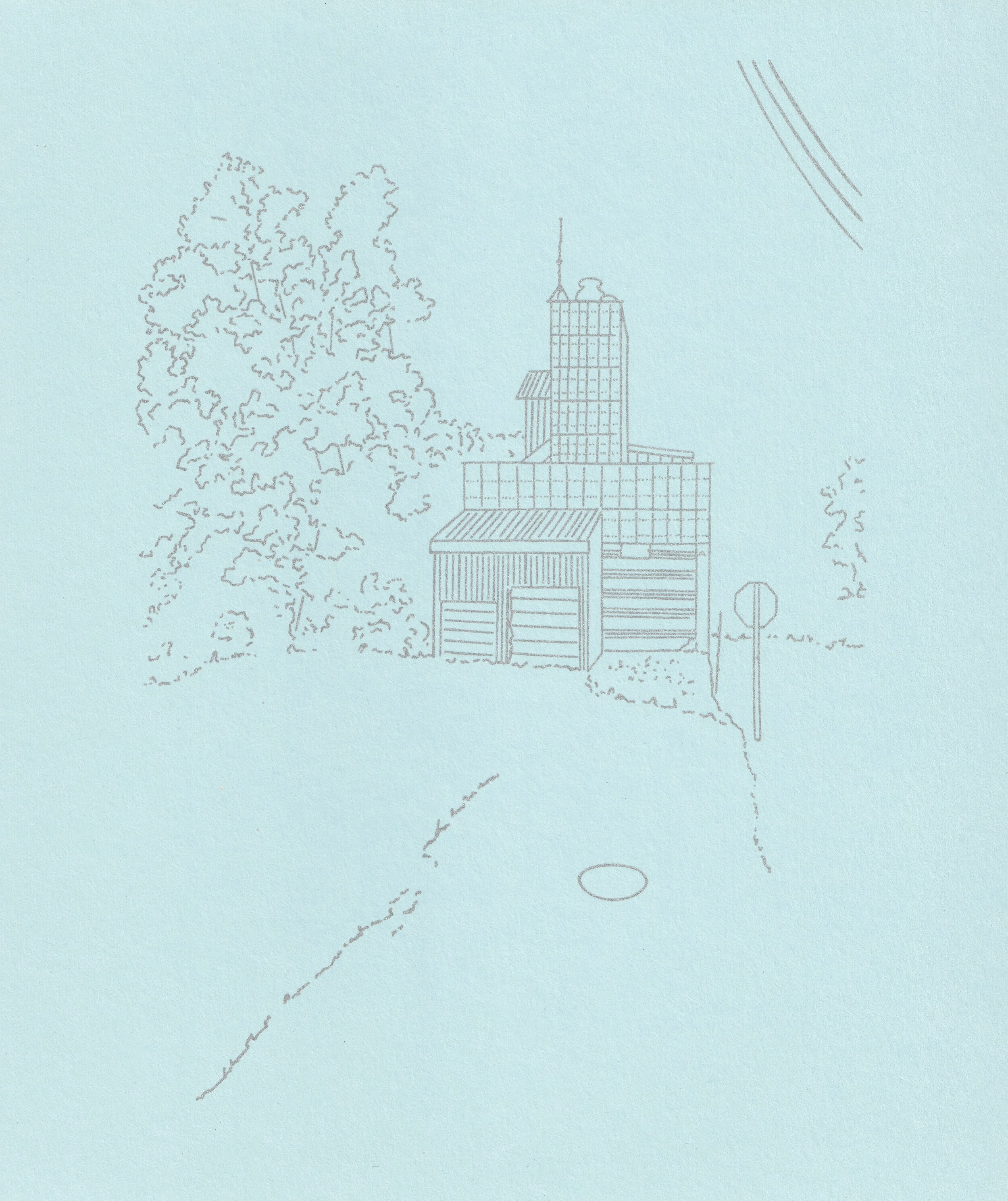 New View of Illinois (Silver on blue), 2026. Serigraph on paper. Cynthia "Marris" Juárez.