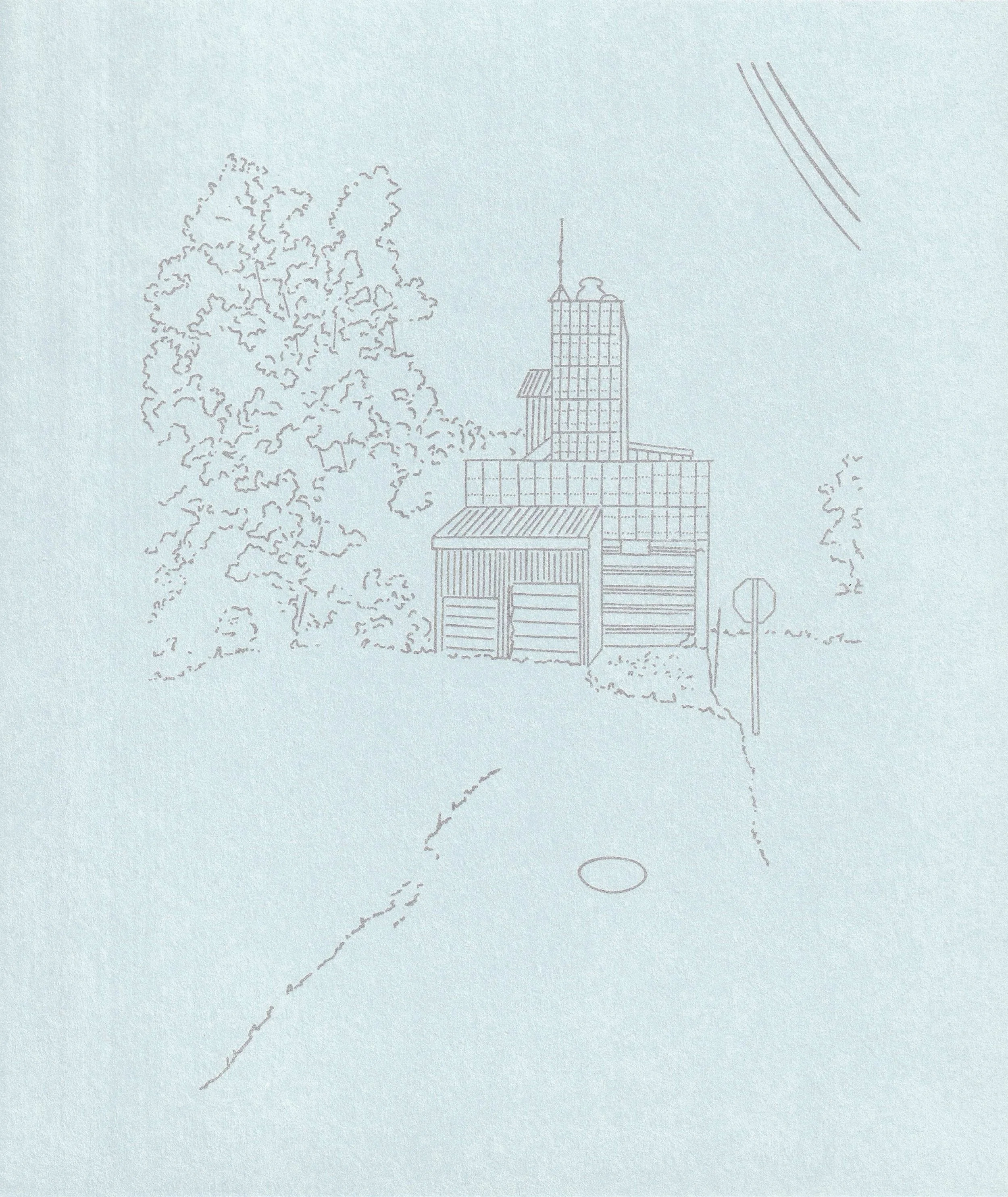 New View of Illinois (Silver on blue), 2026. Serigraph on paper. Cynthia "Marris" Juárez.