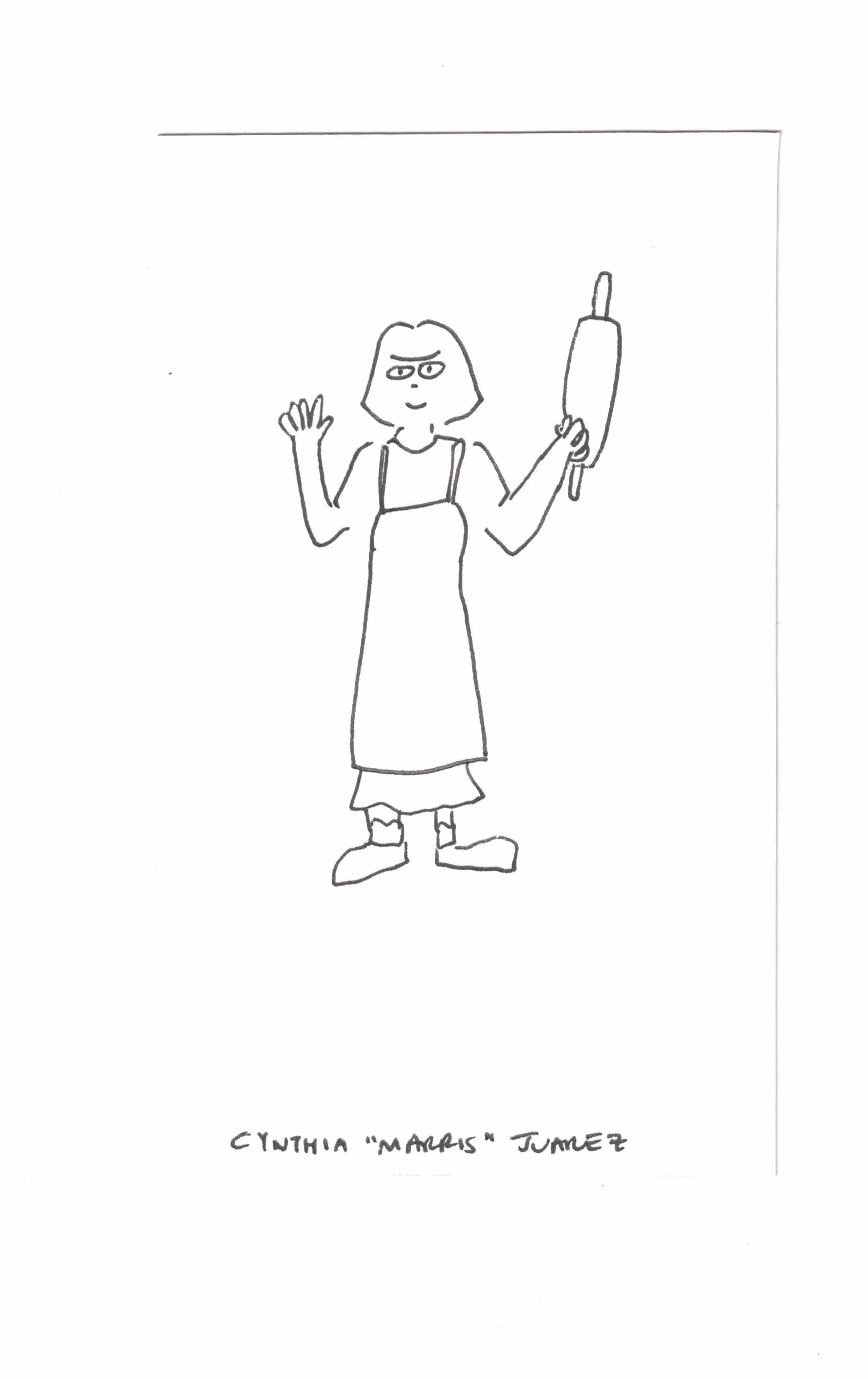 2-minute drawing of self on July 3, 2025. Ink on paper. Cynthia "Marris" Juárez.