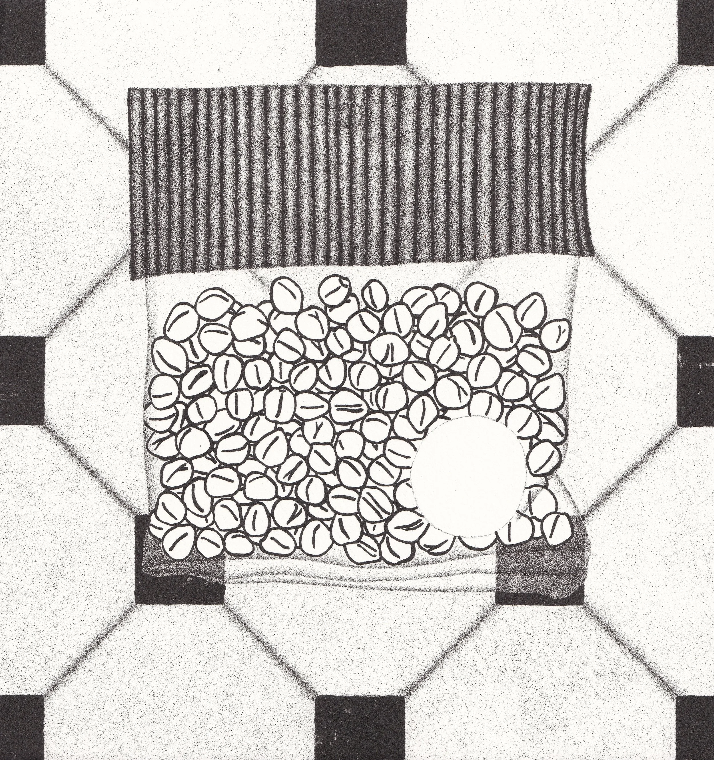 Botanas con Todo, 2024 (White). Lithograph on paper. Cynthia "Marris" Juárez.