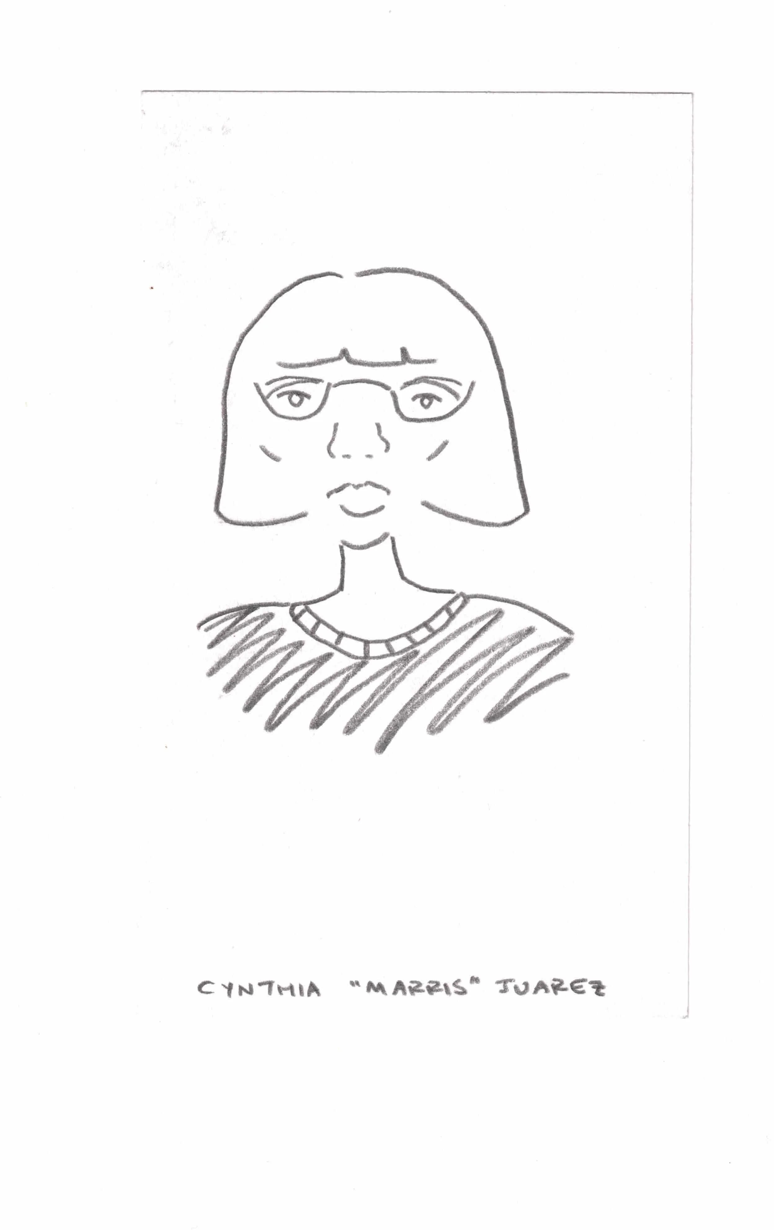 2-minute drawing of self on Jun 9, 2025. Graphite on paper. Cynthia "Marris" Juárez.