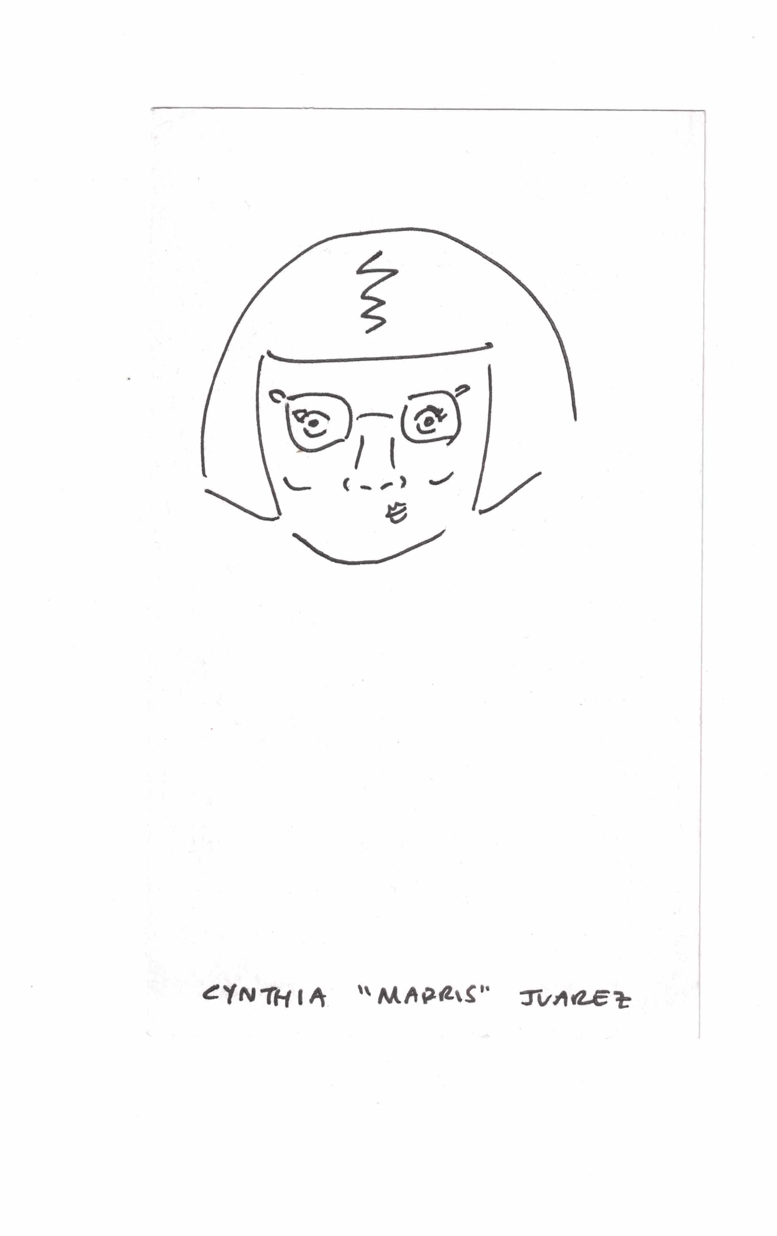 2-minute drawing of self during Summer 2025. Ink on paper. Cynthia "Marris" Juárez.