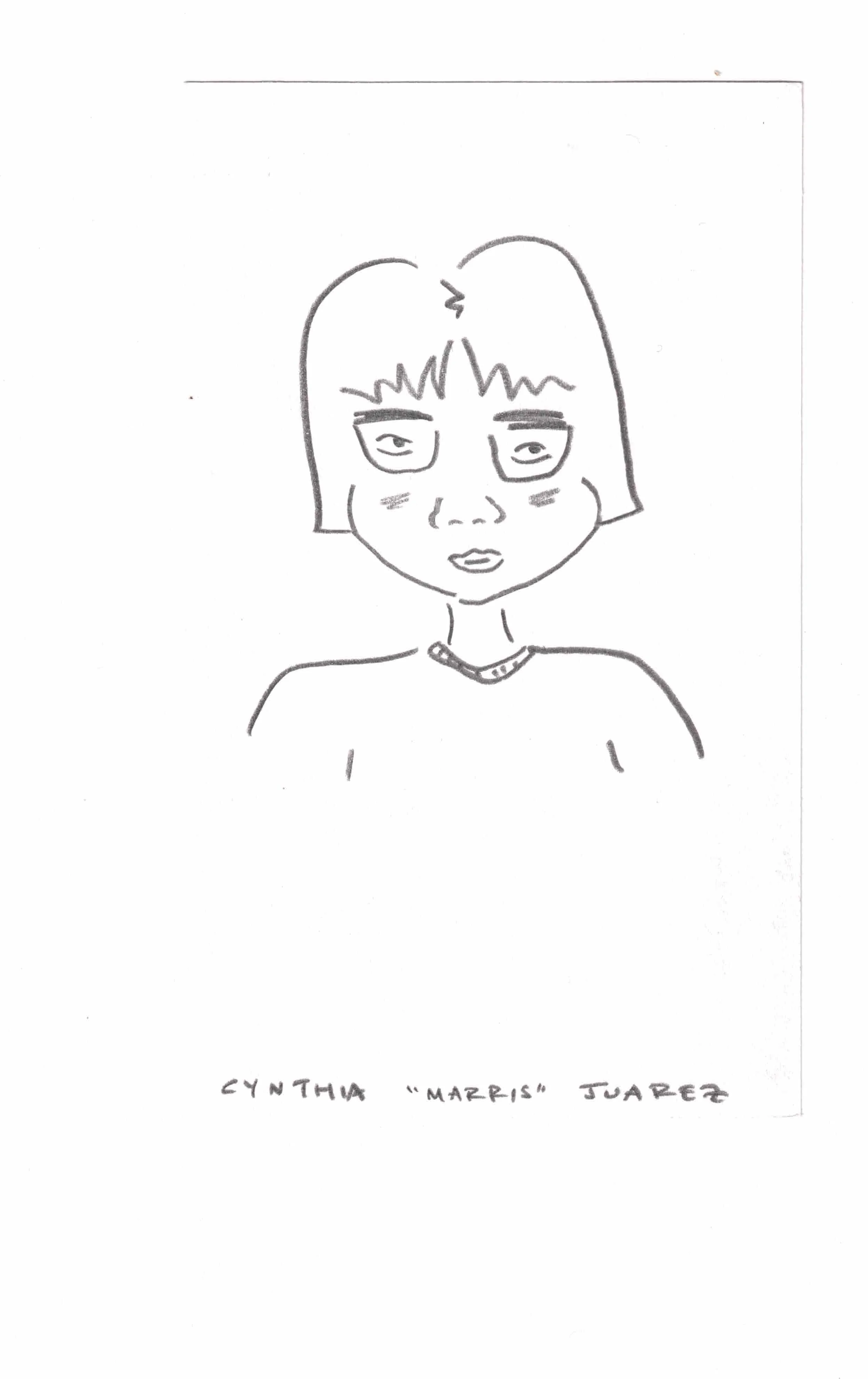 2-minute drawing of self on Jun 11, 2025. Graphite on paper. Cynthia "Marris" Juárez.