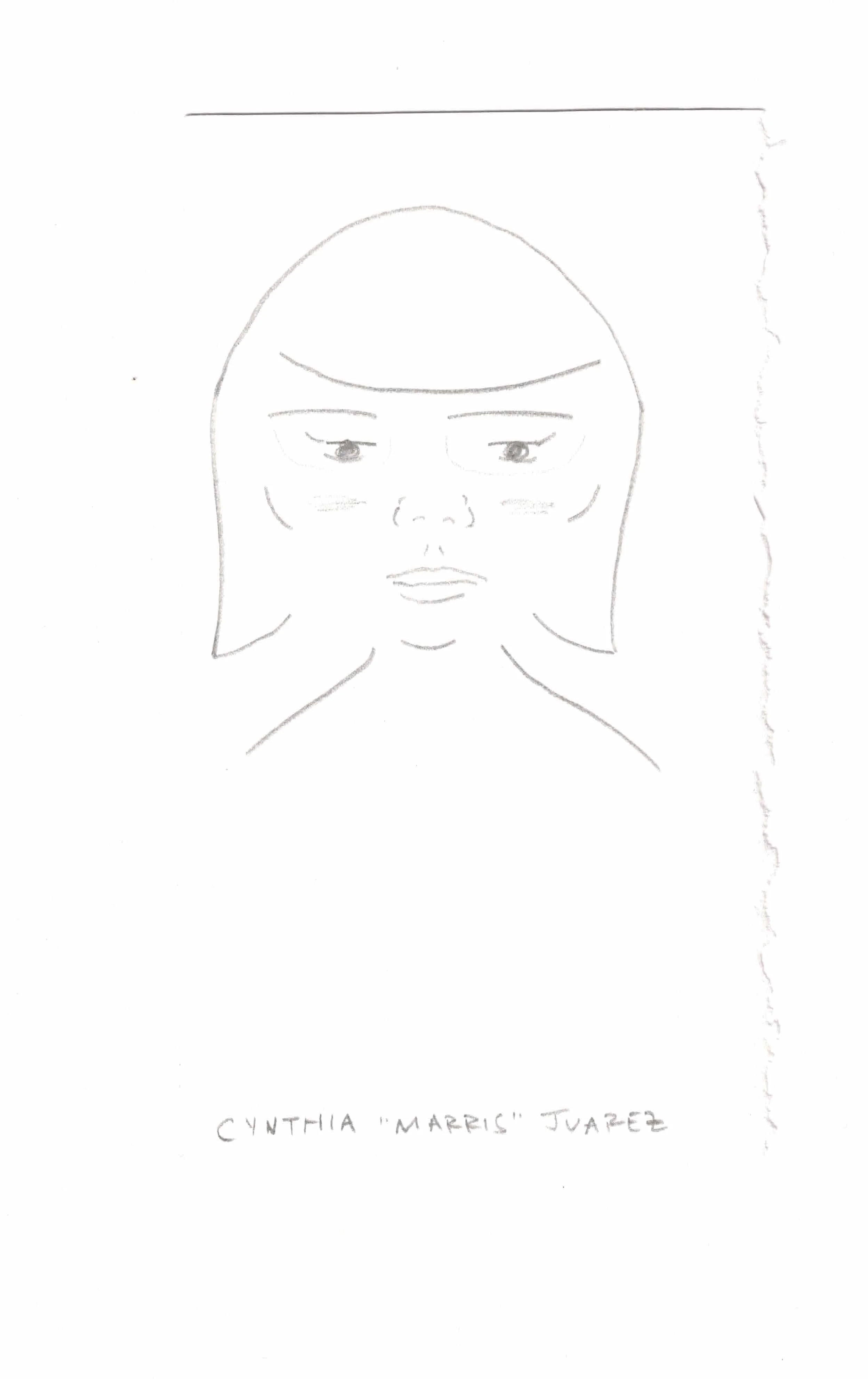 2-minute drawing of self on Jun 26, 2025. Graphite on paper. Cynthia "Marris" Juárez.
