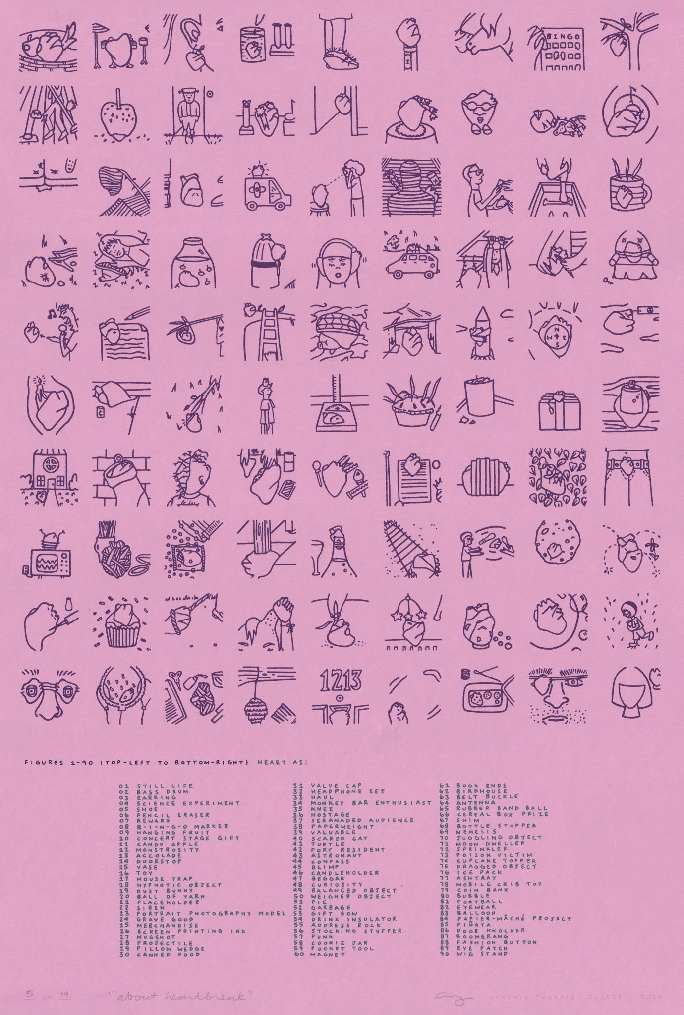 about heartbreak (Pink), 2026. Serigraph on paper. Cynthia "Marris" Juárez.
