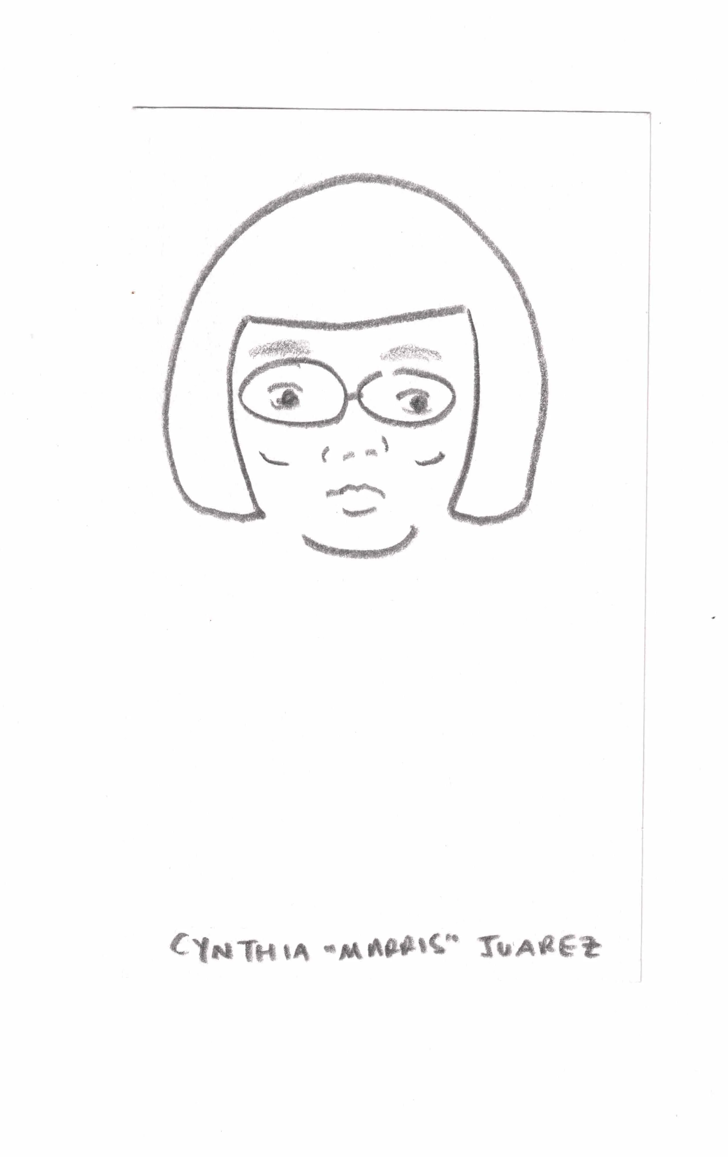2-minute drawing of self on Jun 12, 2025. Graphite on paper. Cynthia "Marris" Juárez.