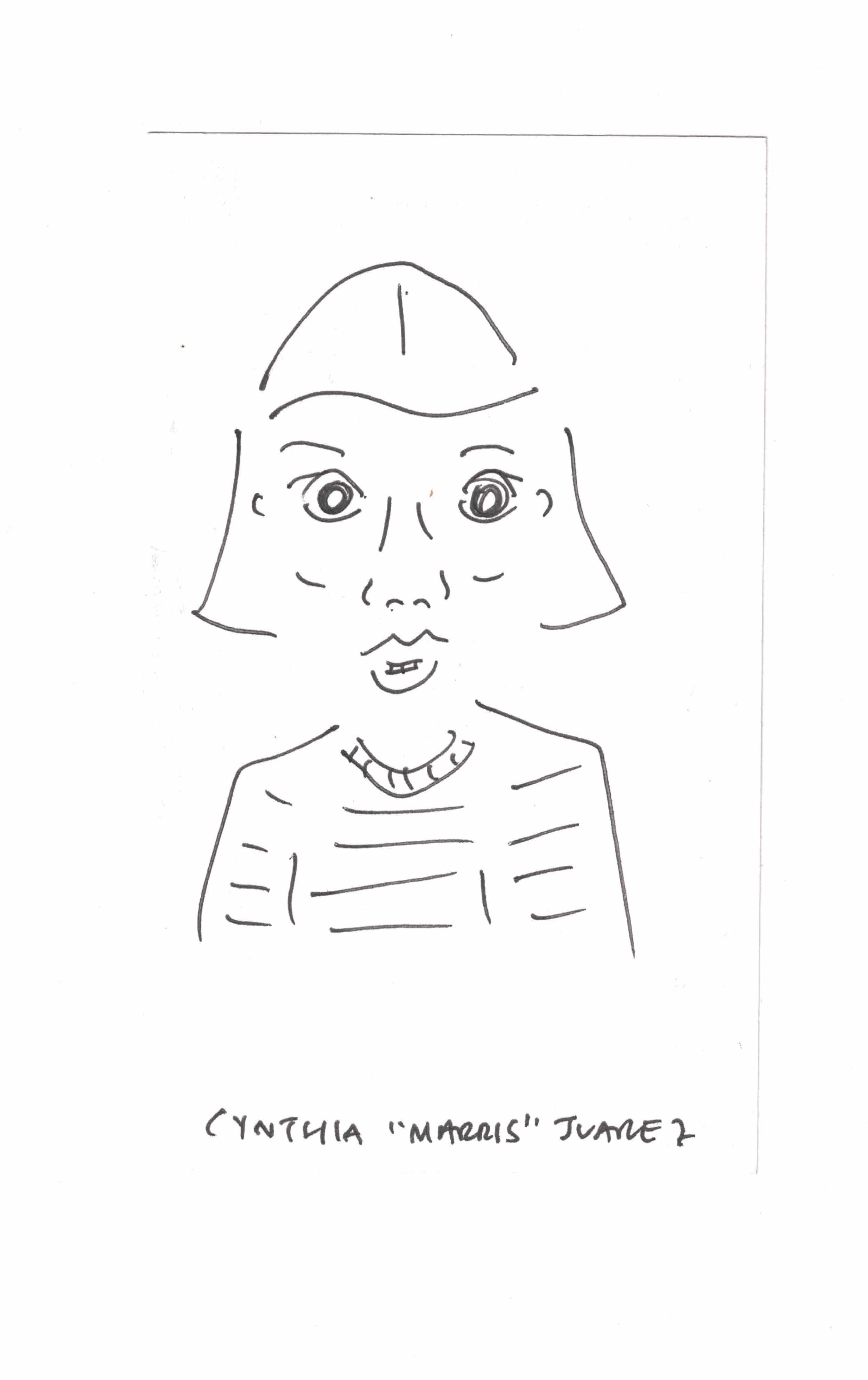 2-minute drawing of self on Jun 5, 2025. Ink on paper. Cynthia "Marris" Juárez.