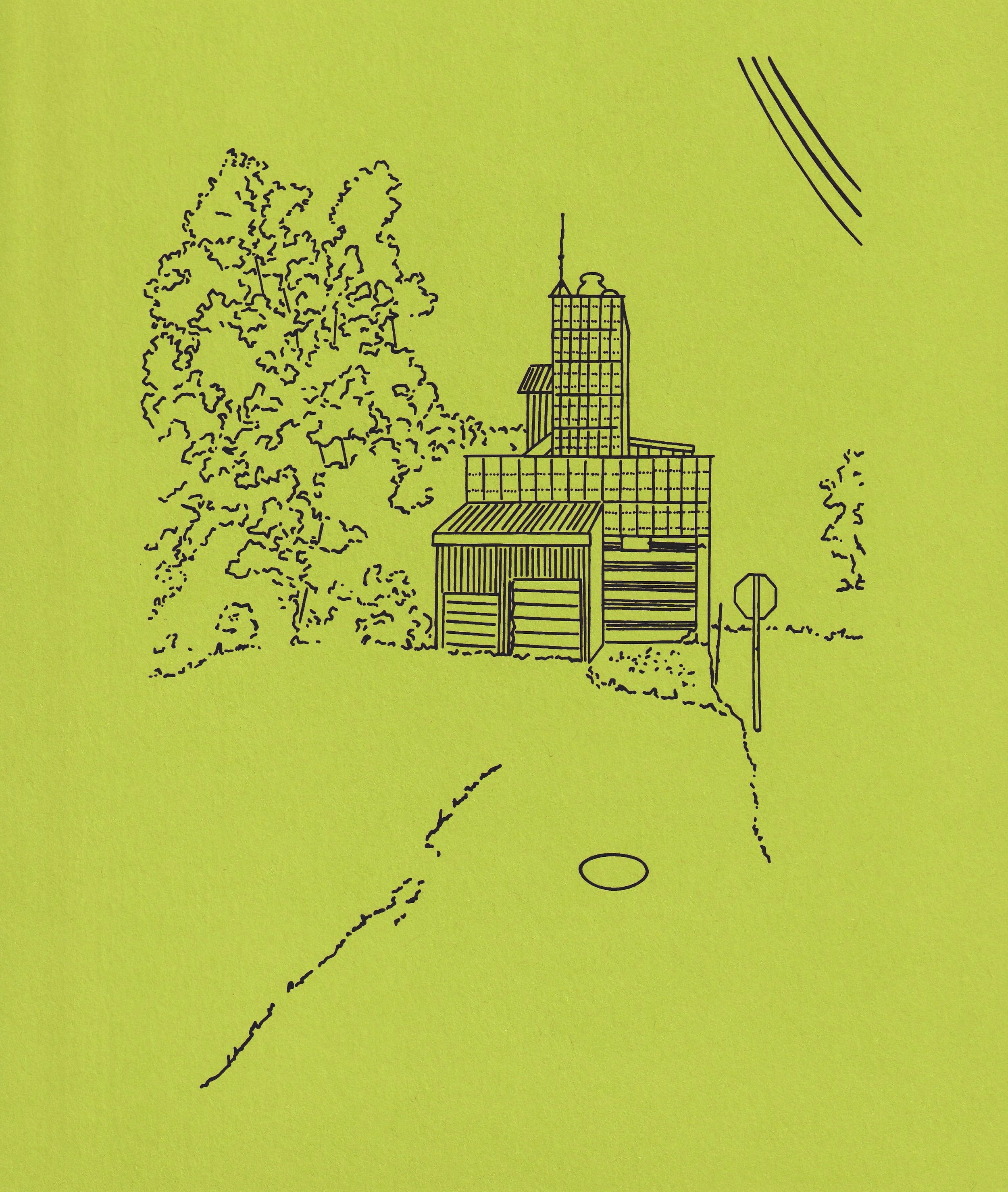 New View of Illinois (Red on green), 2026. Serigraph on paper. Cynthia "Marris" Juárez.