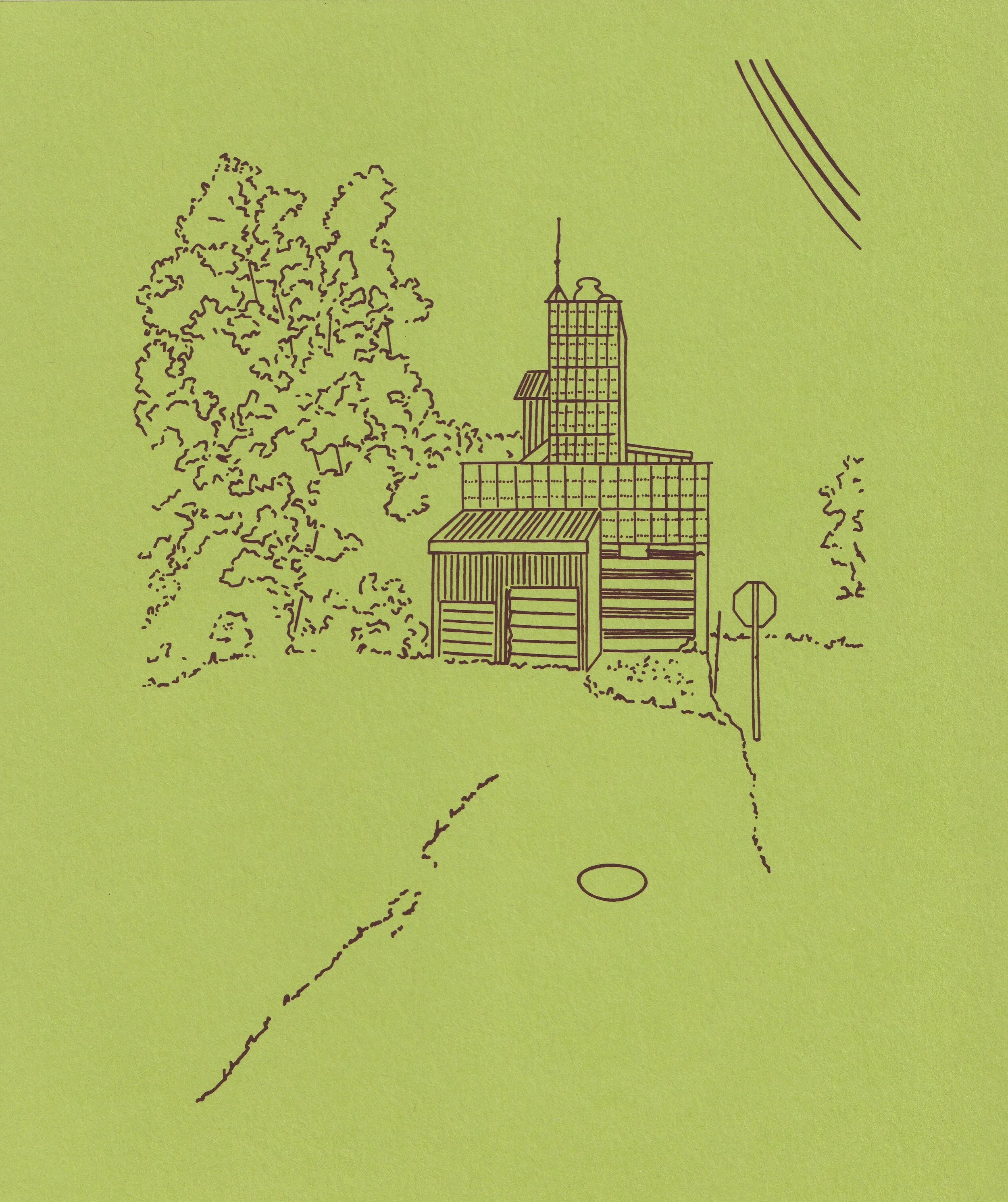 New View of Illinois (Red on green), 2026. Serigraph on paper. Cynthia "Marris" Juárez.