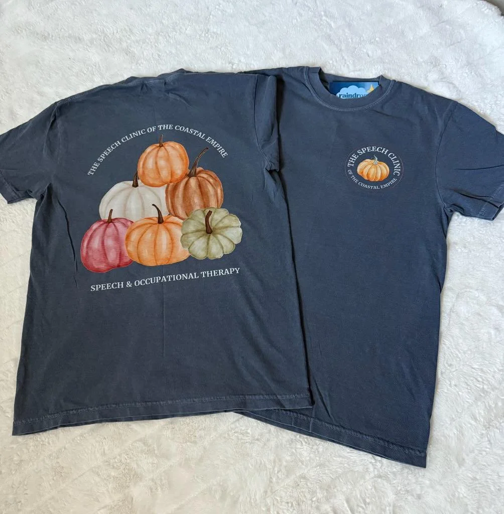 Customer Spotlight 💙🎃 | Pumpkin season never looked so good! Custom fall-ready shirts for @thespeechcliniccoastalempire 🌦️

#CustomerSpotlight #customtees #FestiveTees #autumnvibes #pumpkinseaso #seasonalstyle #CustomApparel #brandedtees #workunif