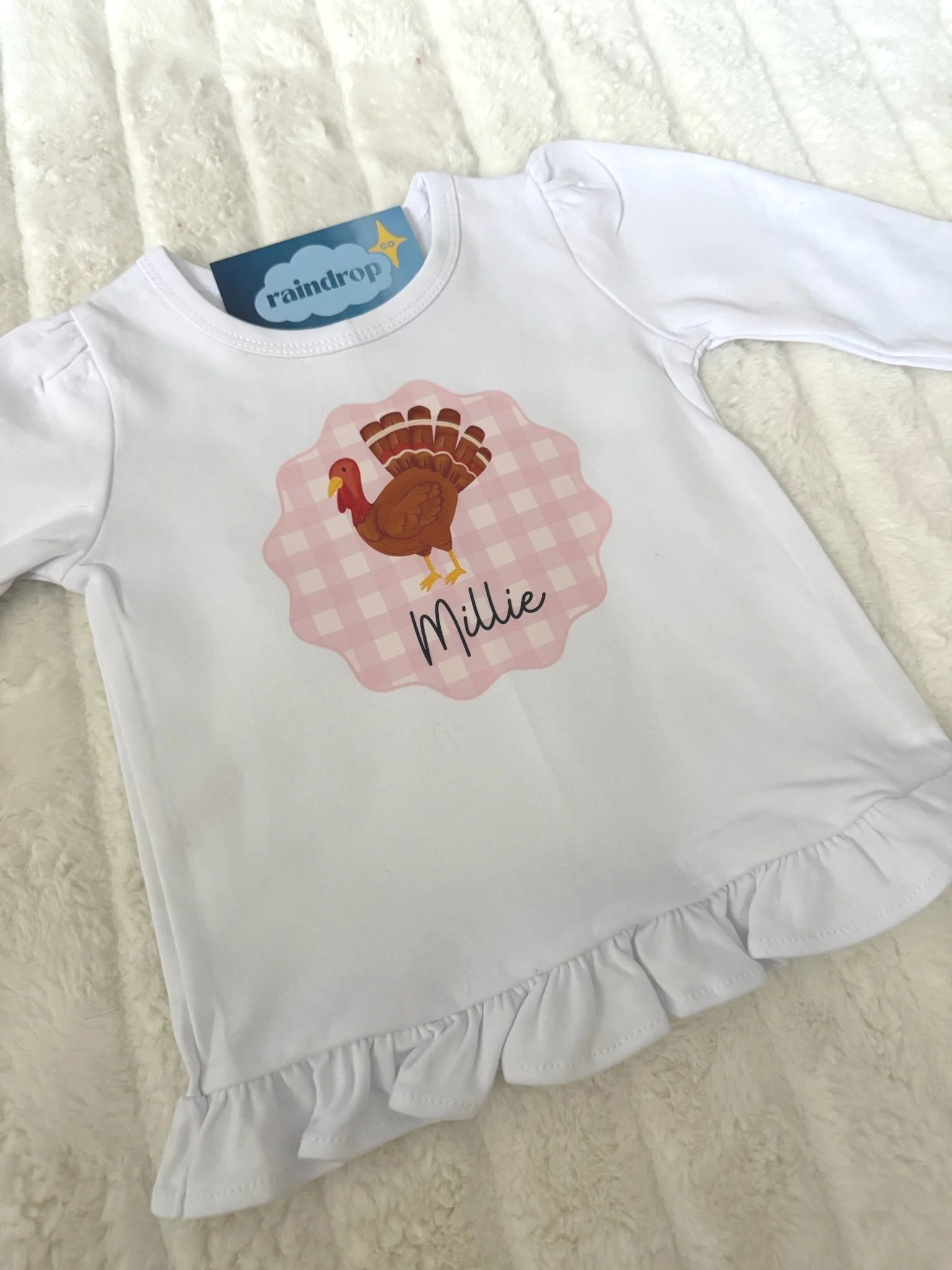 Personalized Gingham Turkey Ruffle Tee