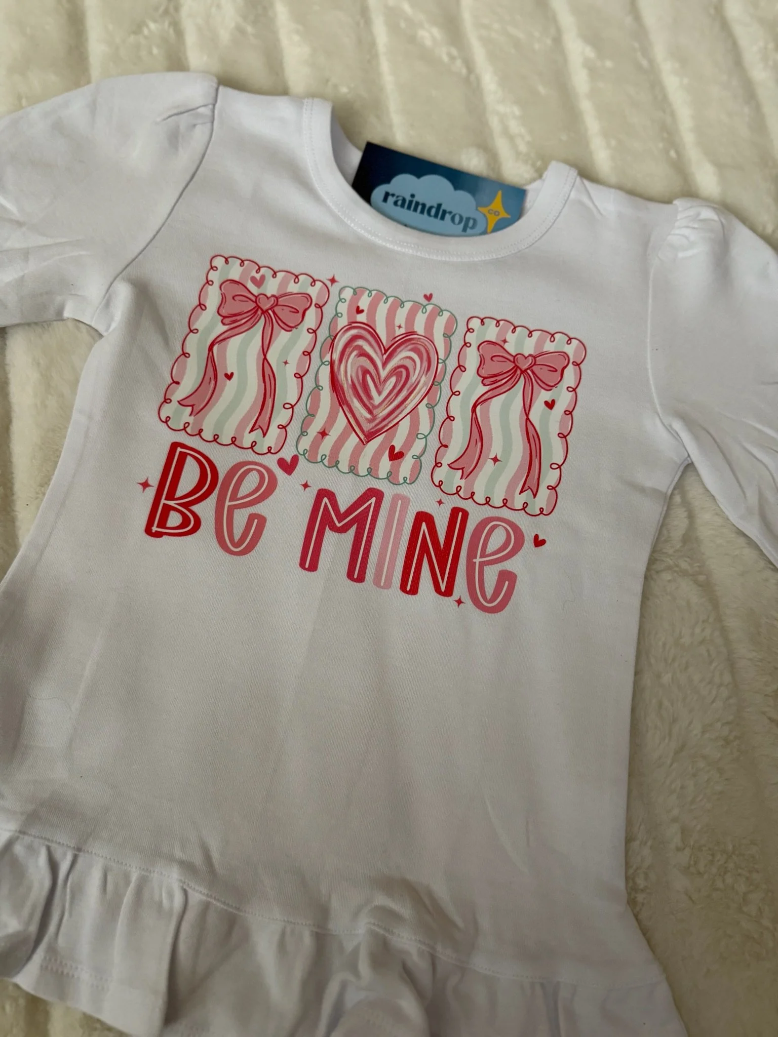 Be Mine Valentine Ruffle Top – Toddler Girls White Valentine Shirt