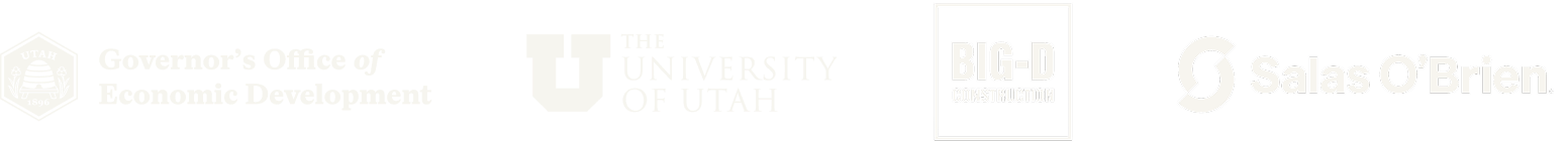 Logos of the Governor's Office of Economic Development, University of Utah, Big-D Construction, and Salas O'Brien.