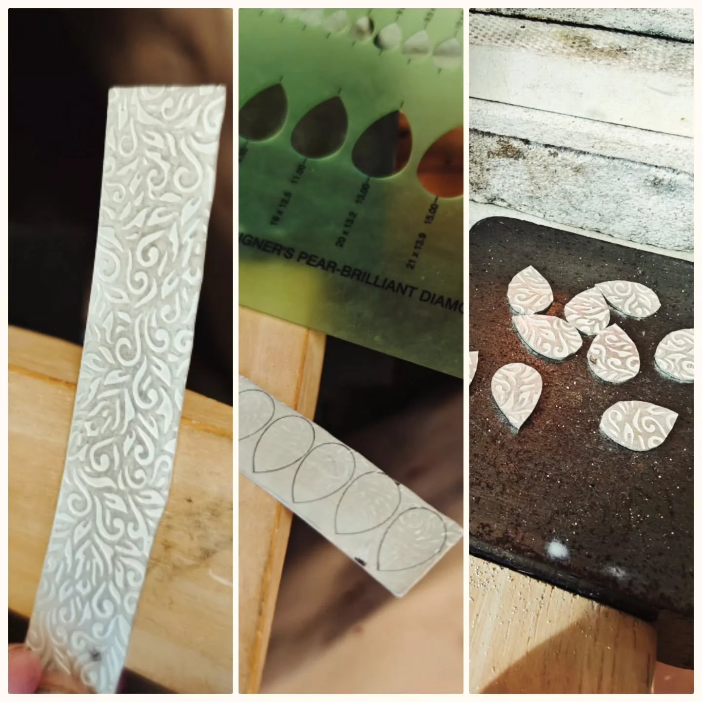 Silver sheet on the bench this last week&mdash;beaut patterns, teardrops slowly pierced out.

These have been popular as pendants with gemstone accents.
A few more pieces may emerge next week.  Ideas 💡 are flowing.... 

You&rsquo;re welcome to follo