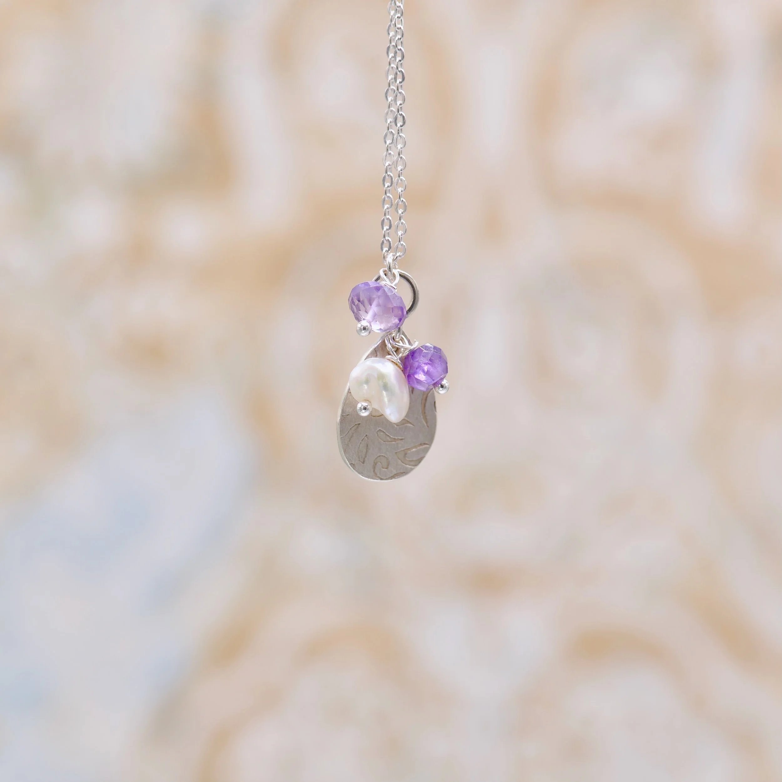 Teardrop Silver Pendant with Amethyst