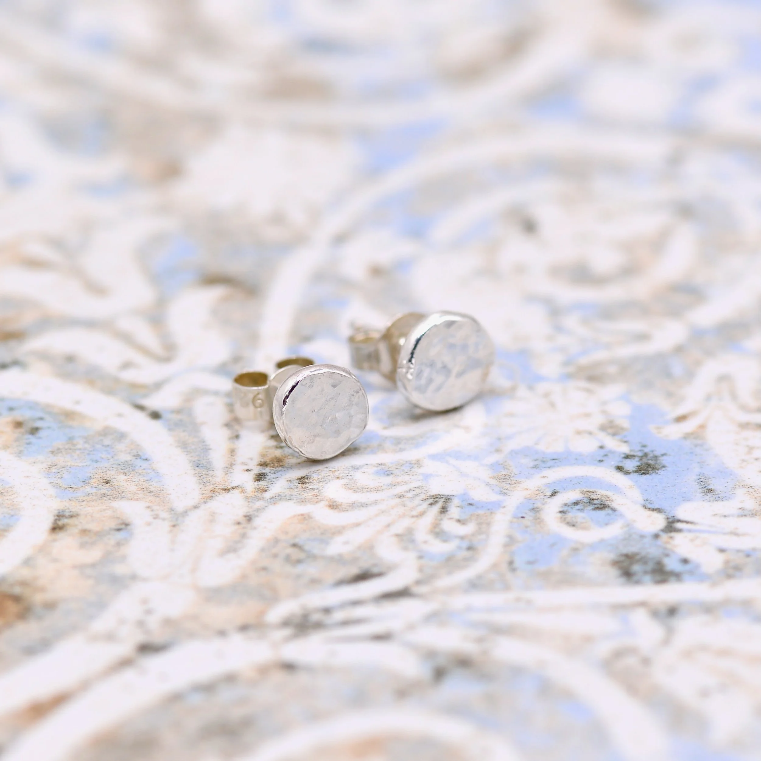 Silver Hammered Stud Earrings