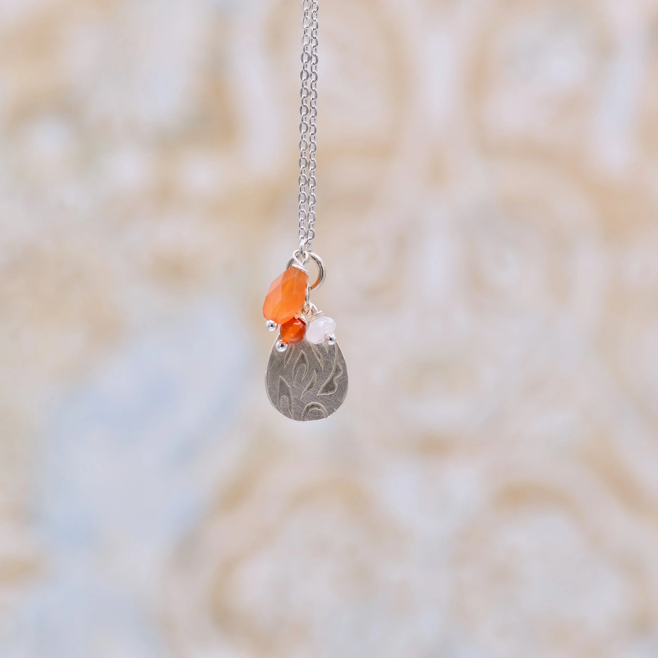 Teardrop Silver Pendant with Carnelian
