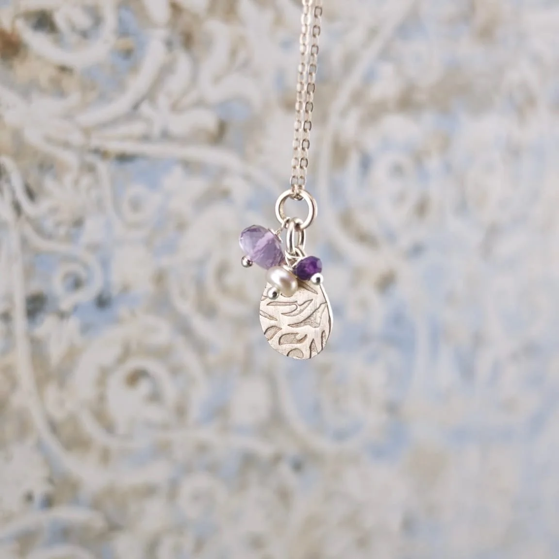 Teardrop Silver Pendant with Amethyst