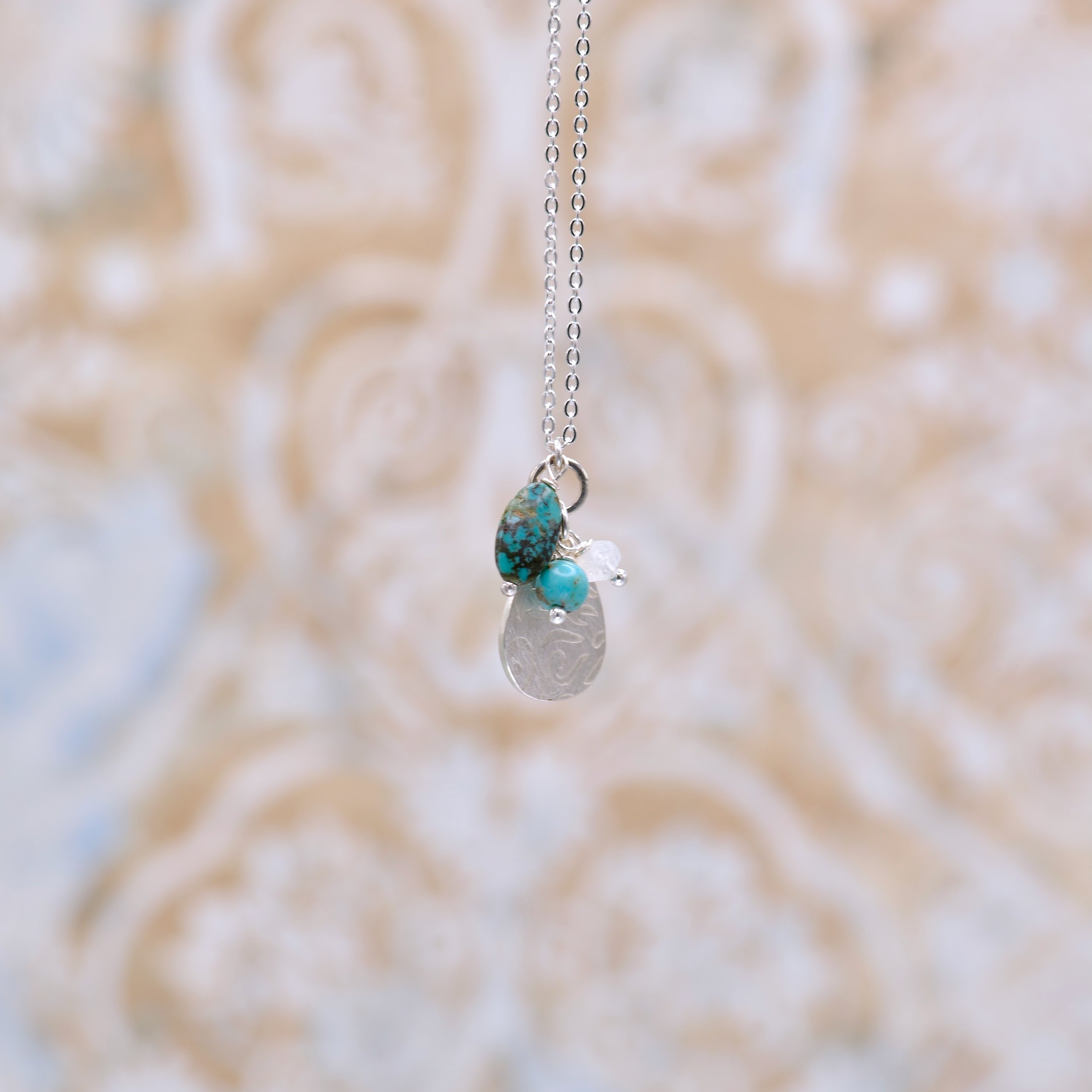 Teardrop Silver Pendant with Turquoise