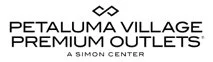 Petaluma Village Premium Outlets logo with text in black on a white background.