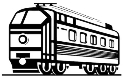 Line drawing of a train locomotive.
