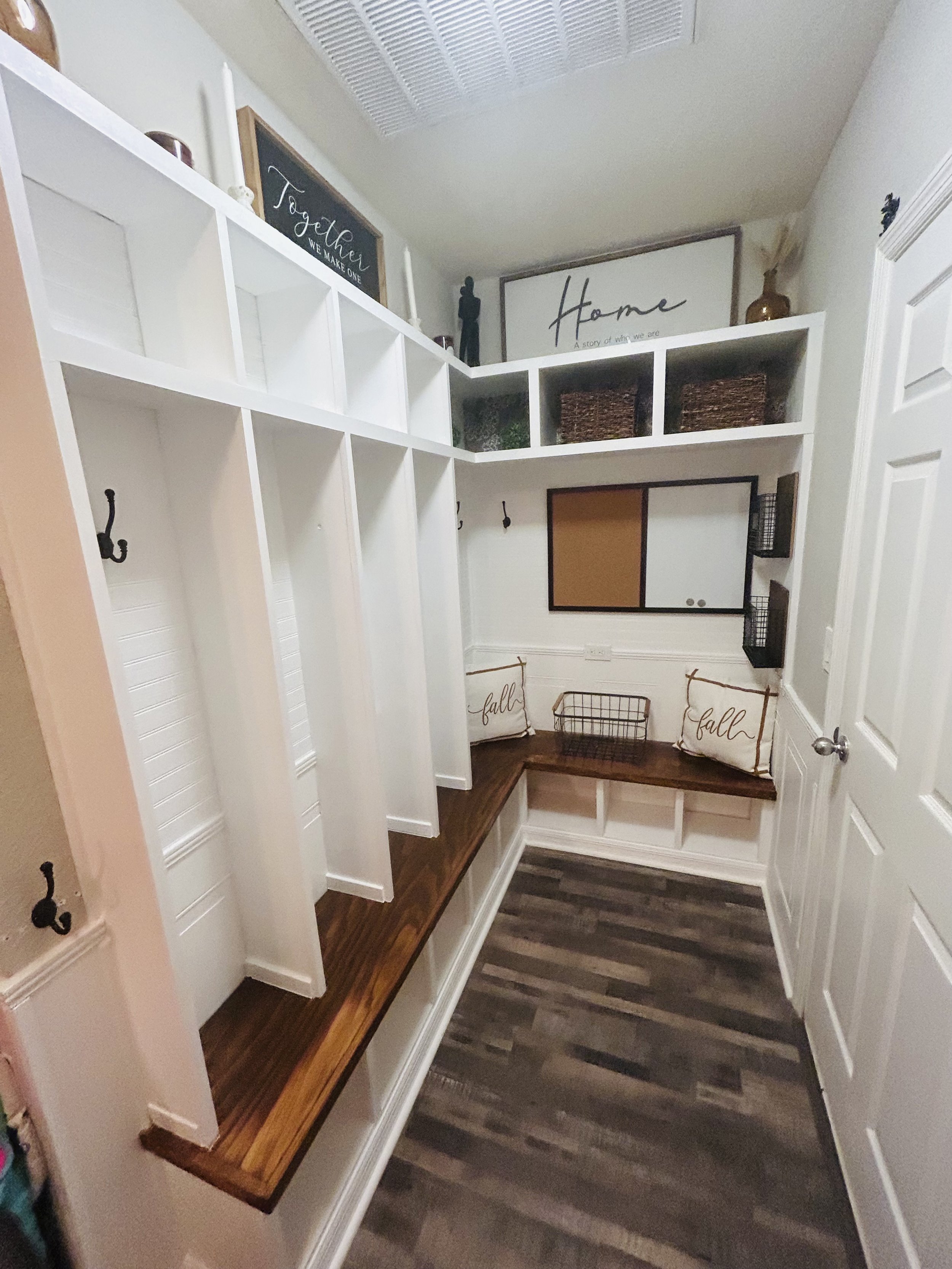 entryway custom cubbies and bench