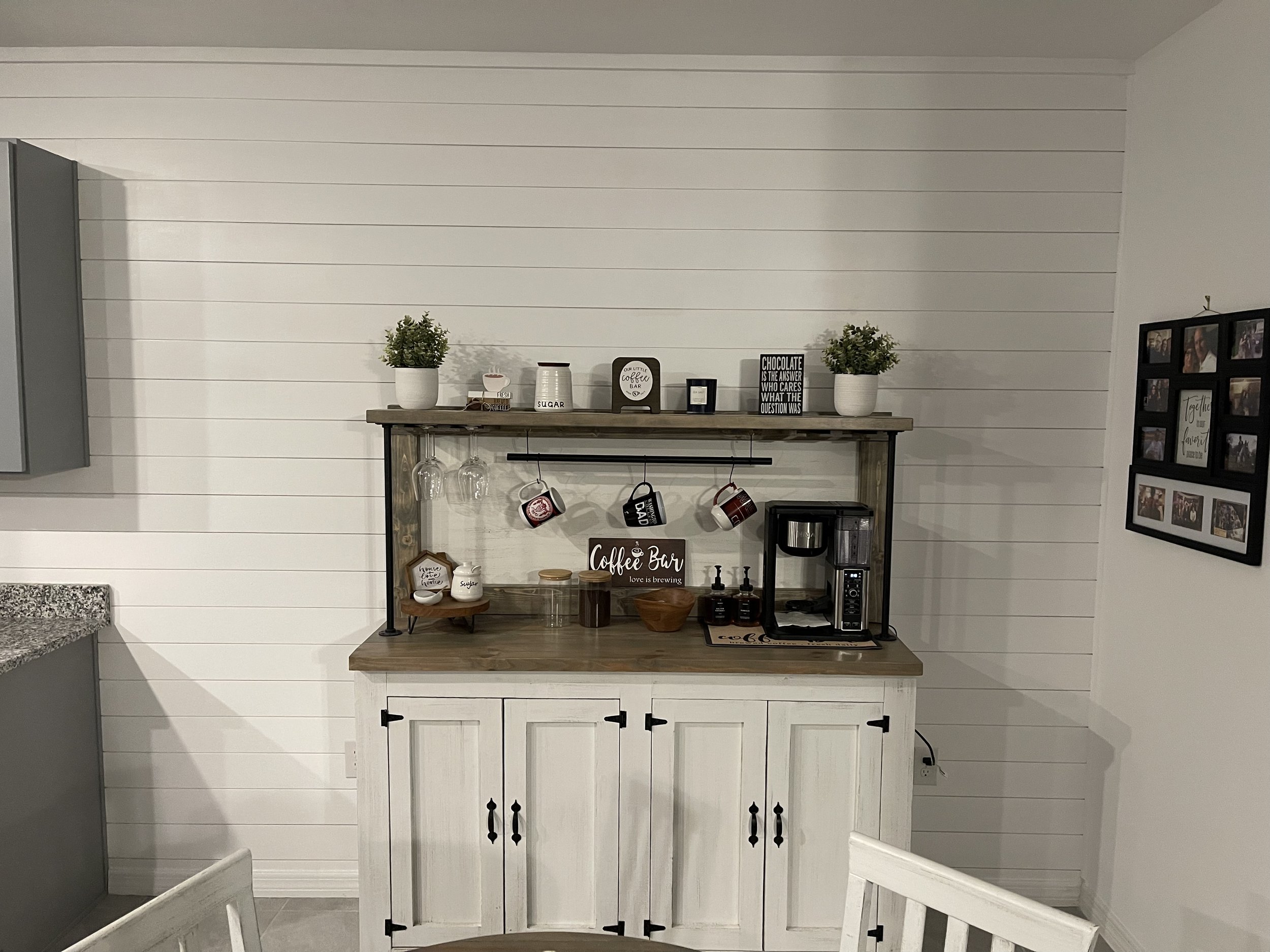 shiplap wall in kitchen/dinning area