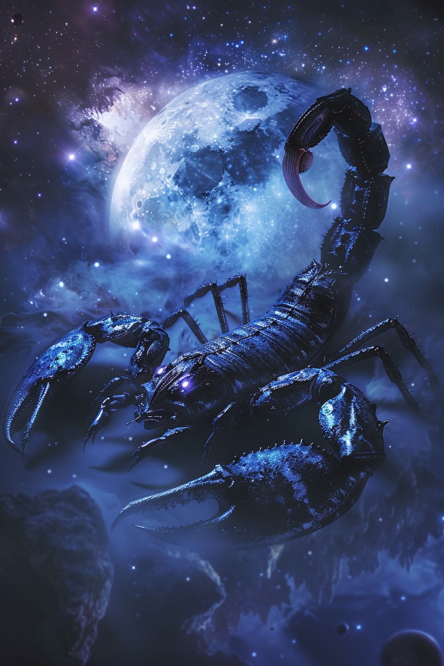 Langosta cósmica bajo la luna, símbolo de protección, intuición y sanación en ALQHAR