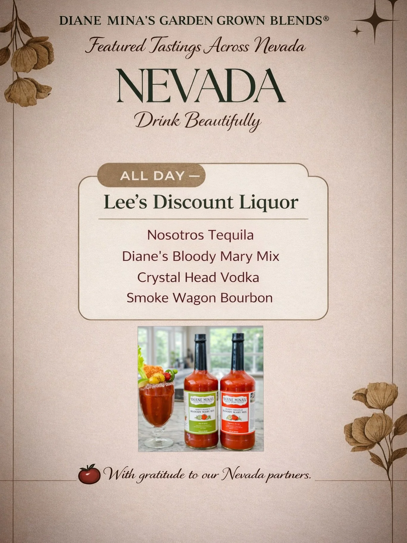 Hey NEVADA 🤍

There&rsquo;s something special about watching a brand be carried by people who truly believe in it.

Honored to have Diane Mina&rsquo;s Garden Grown Blends&reg; represented across Las Vegas tomorrow, February 21st. 

A beautiful colla