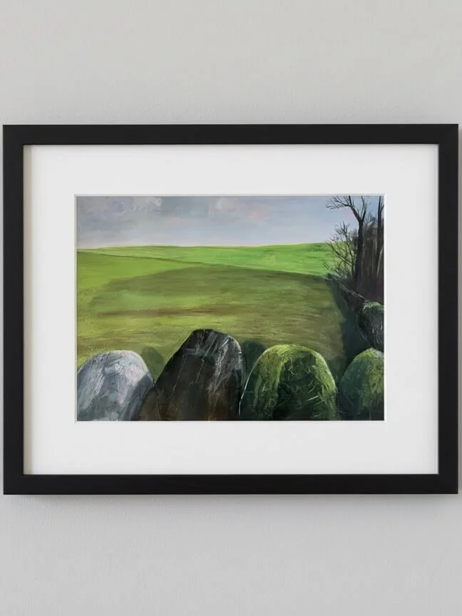 Sentinel Field from the Quiet Divides series framed landscape painting by Yorkshire artist Andrew Bowers