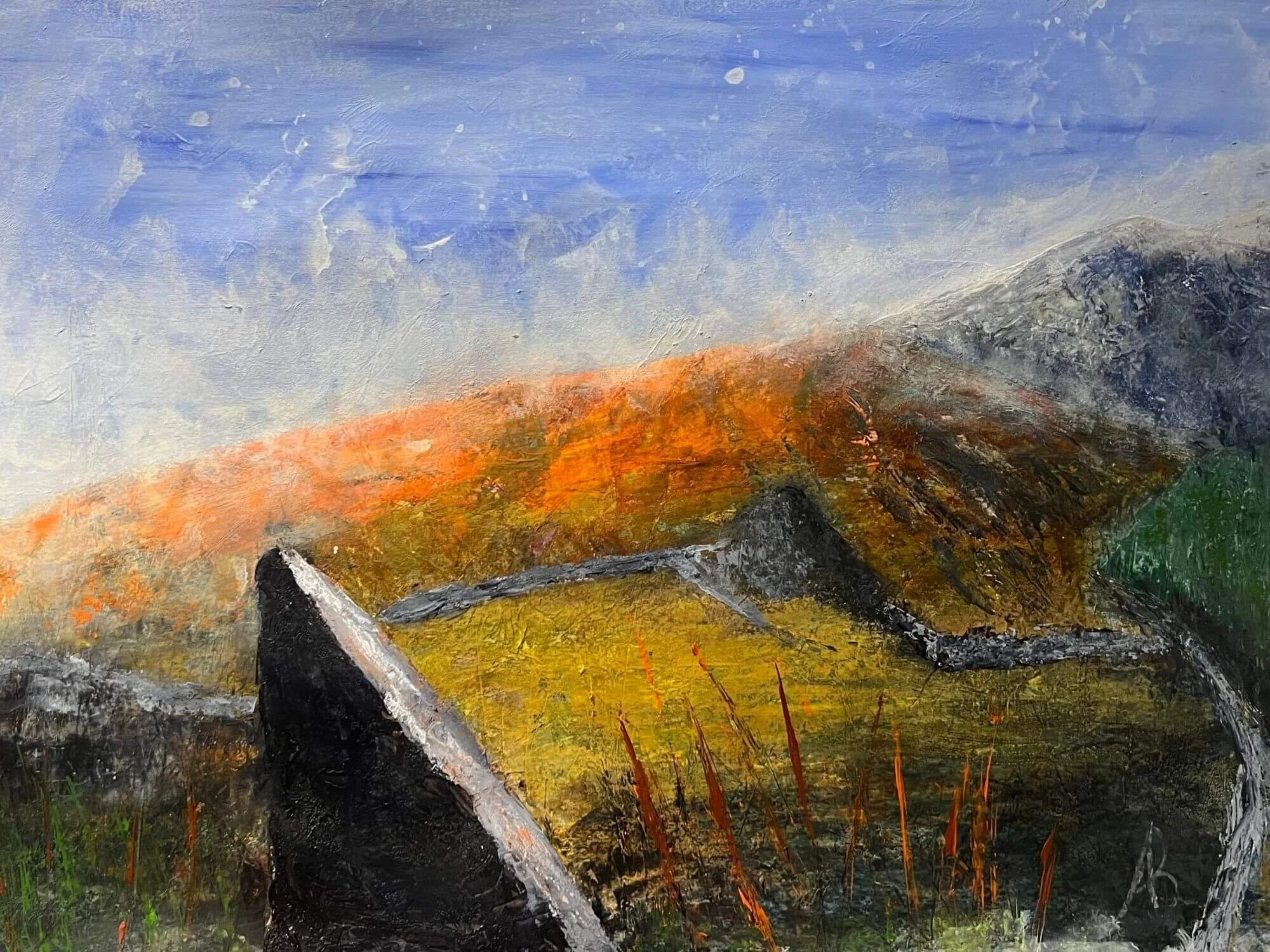 Contemporary landscape painting of Yorkshire moorland by Andrew Bowers, textured acrylic artwork from the Quiet Divides series