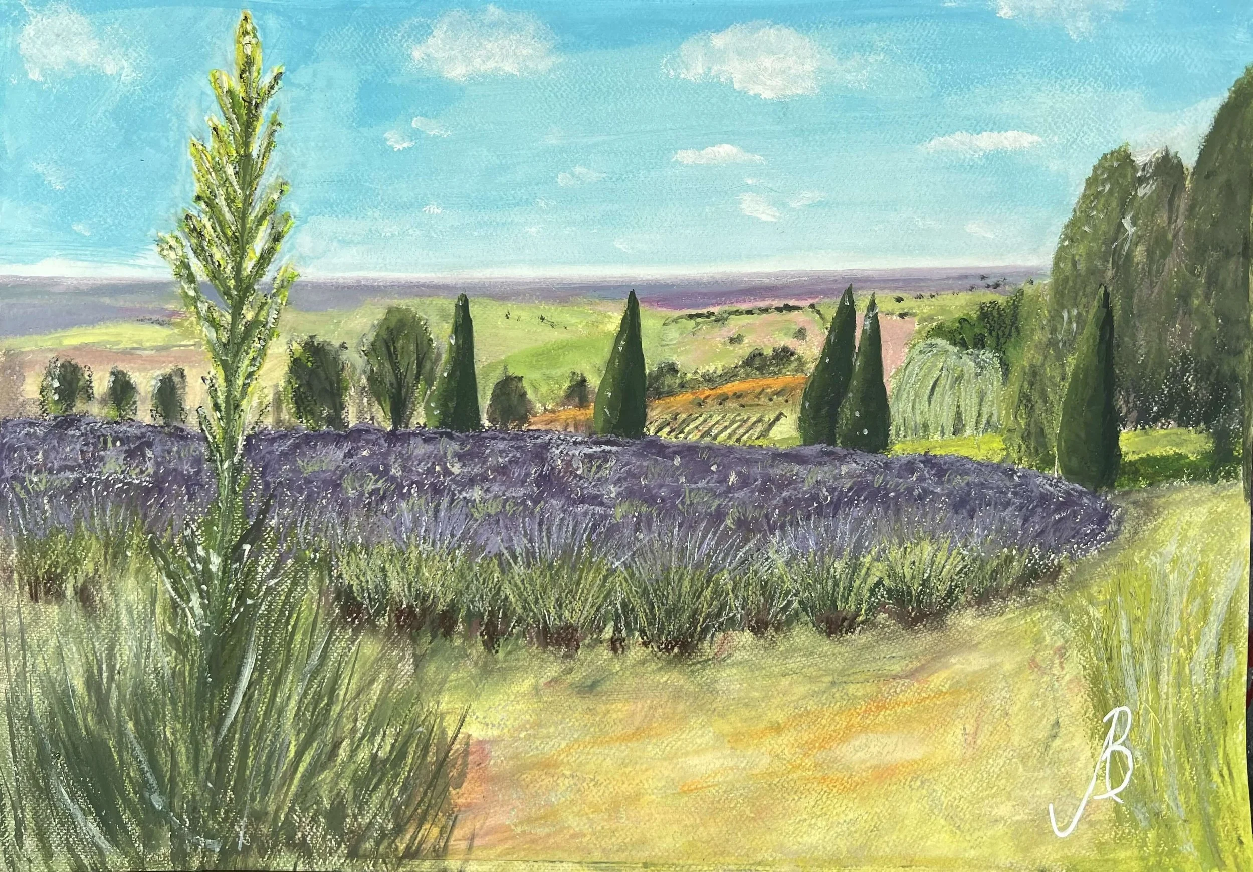 Summer at Yorkshire Lavender Farm painting by Andrew Bowers