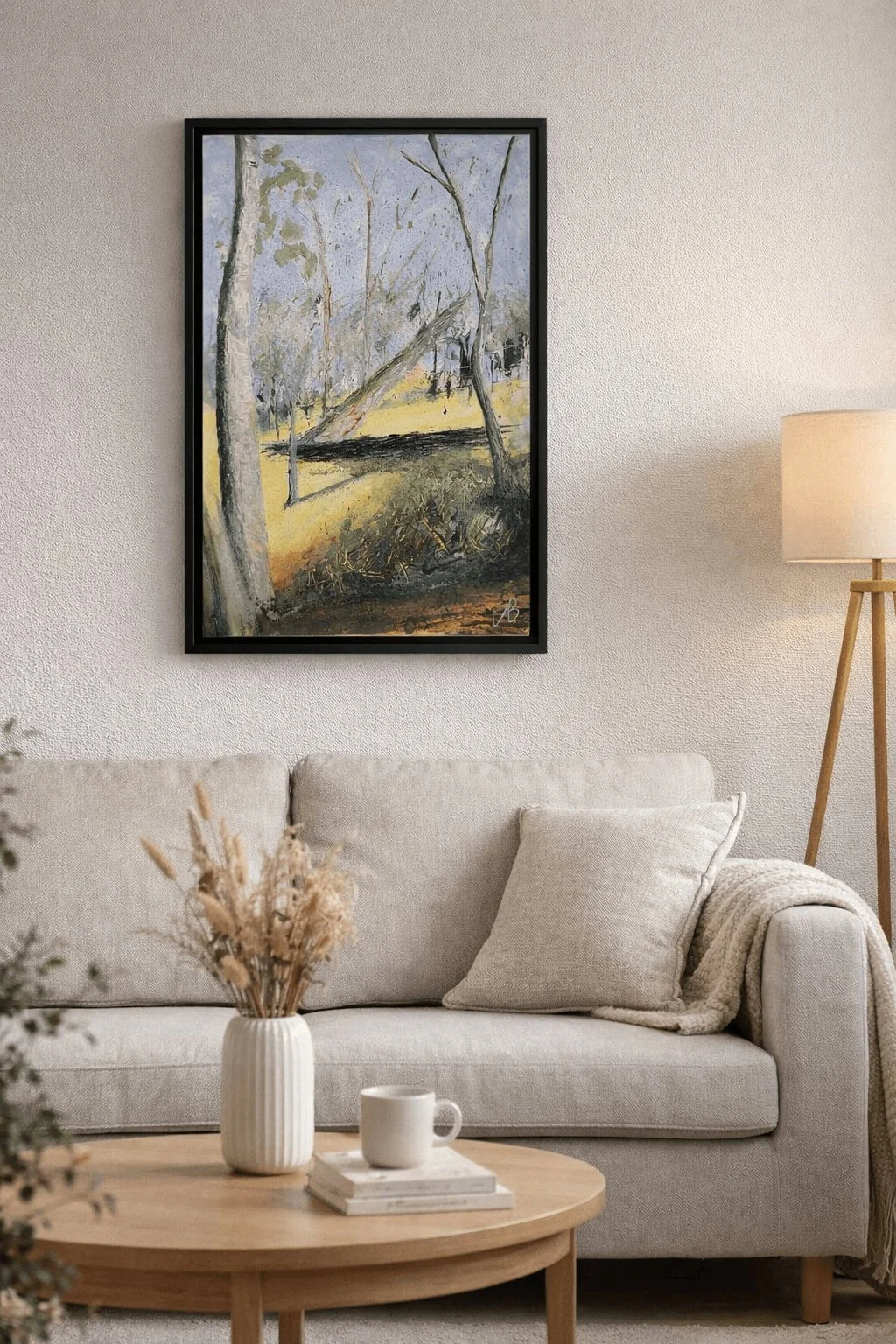 textured artwork by Yorkshire artist Andrew Bowers displayed in a living room