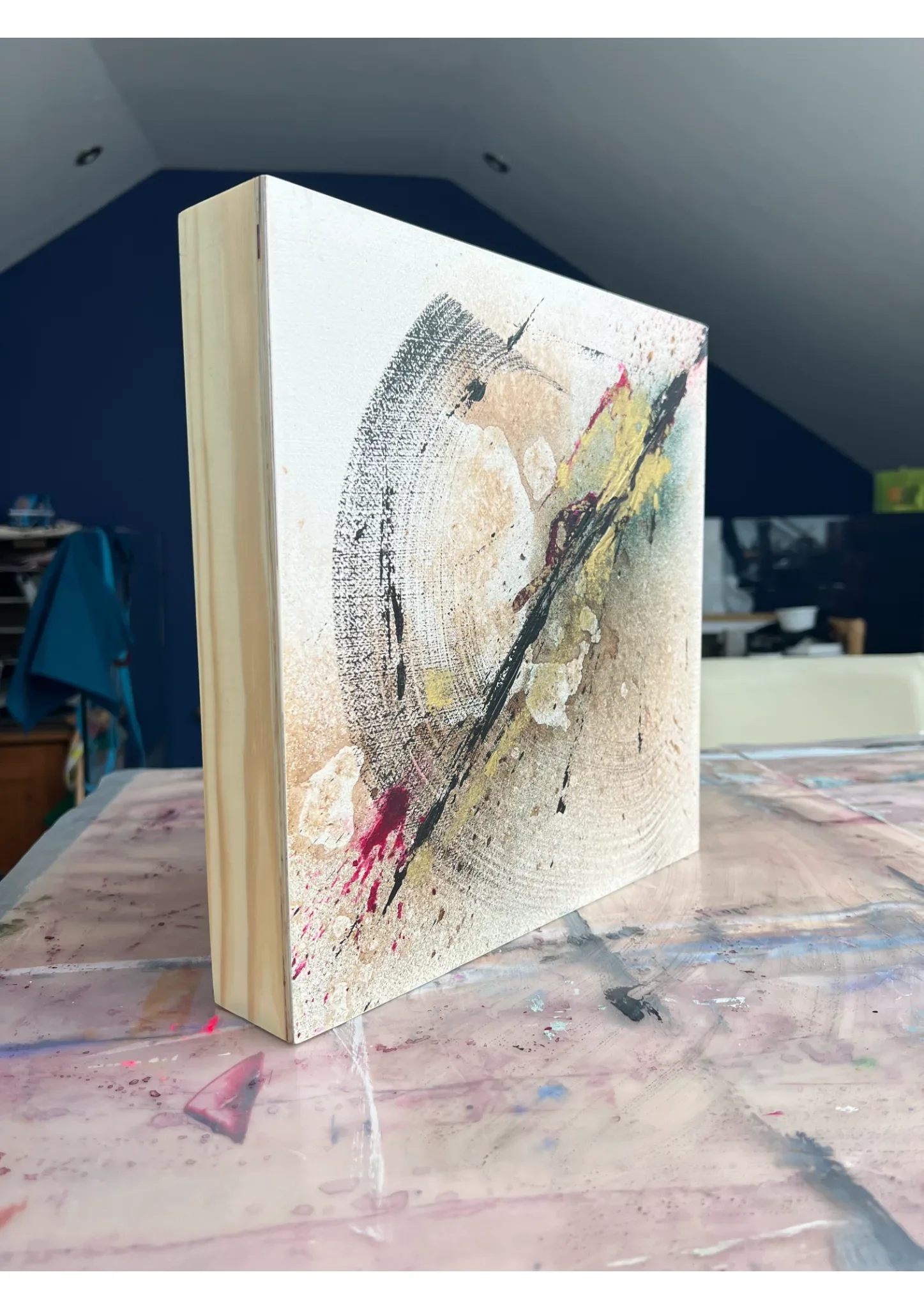 Fracture Field I mounted on a deep wooden panel with natural waxed sides