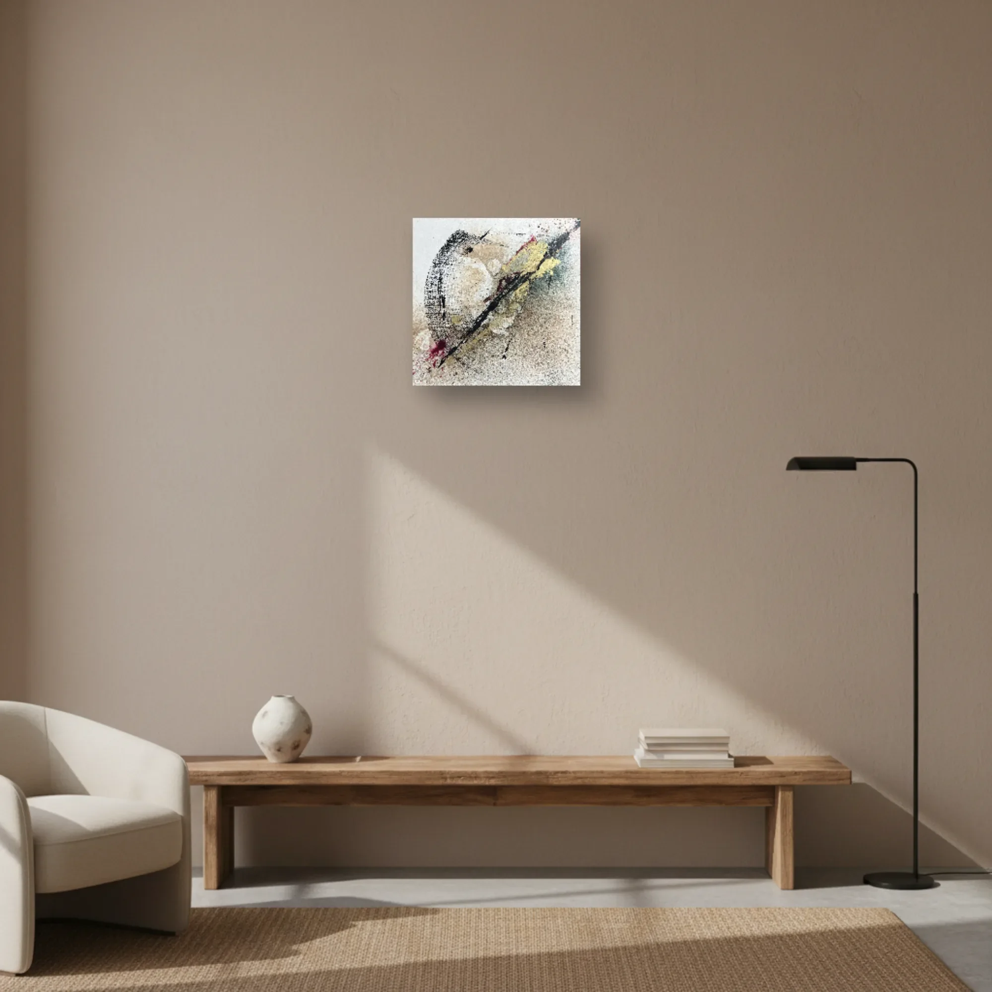 Fracture Field I square abstract painting displayed in a contemporary alcove